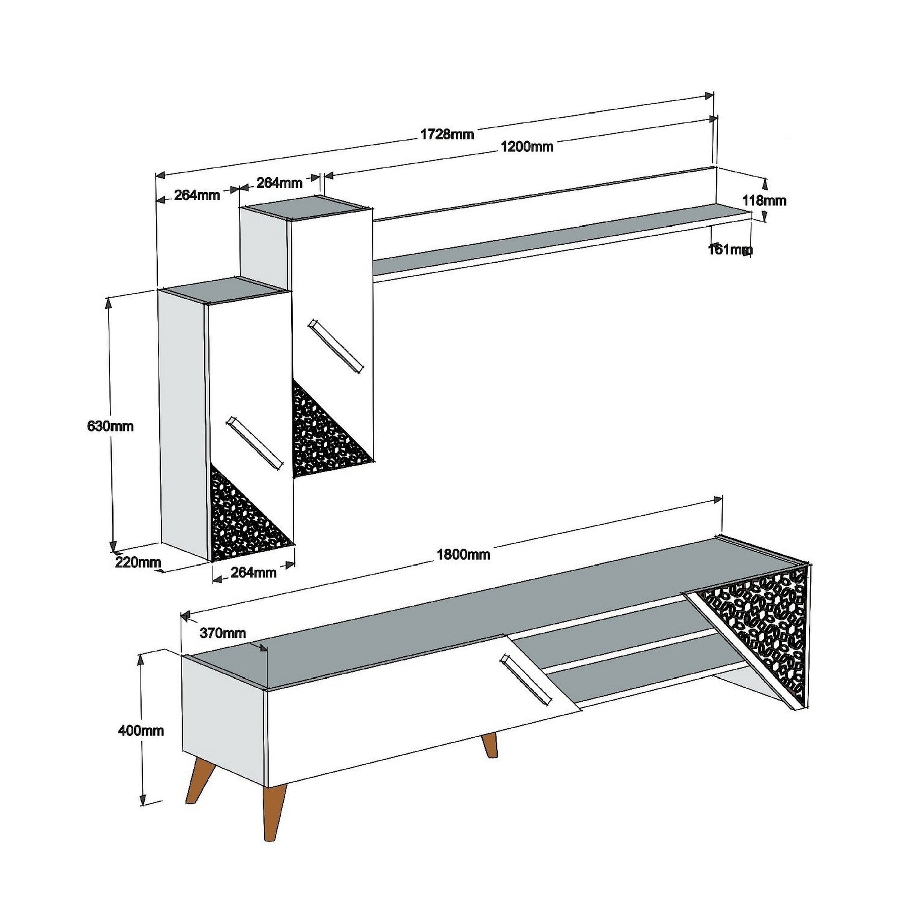 Set comoda TV si raft BERIL, nuc, PAL melaminat