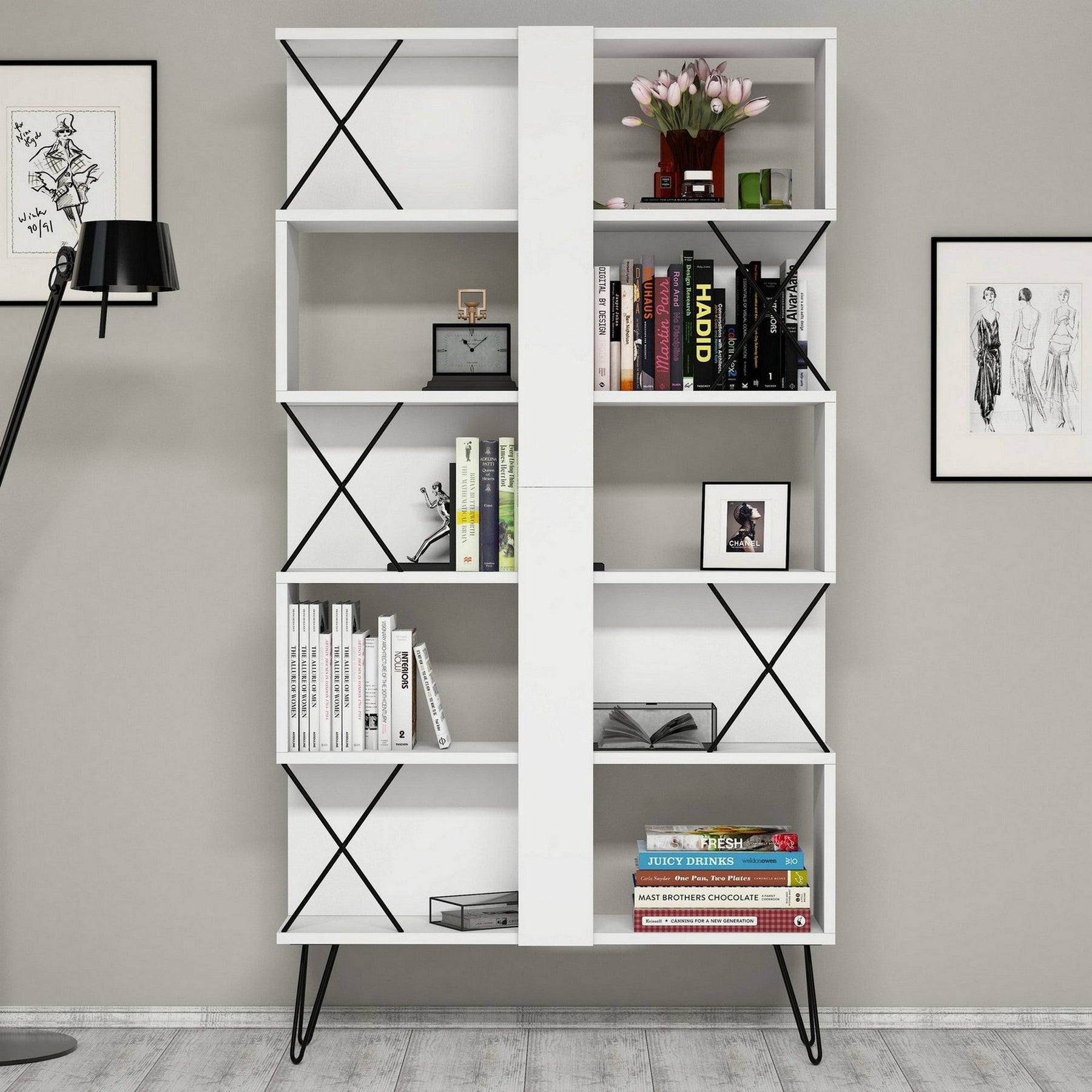 Set mobilier birou EXTRA 2, alb/negru, PAL melaminat/metal, 3 piese