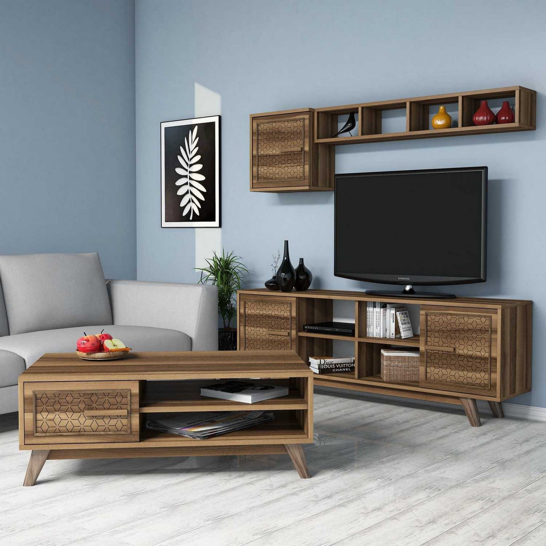 Set mobilier living AYLA, 3 piese, nuc, PAL melaminat