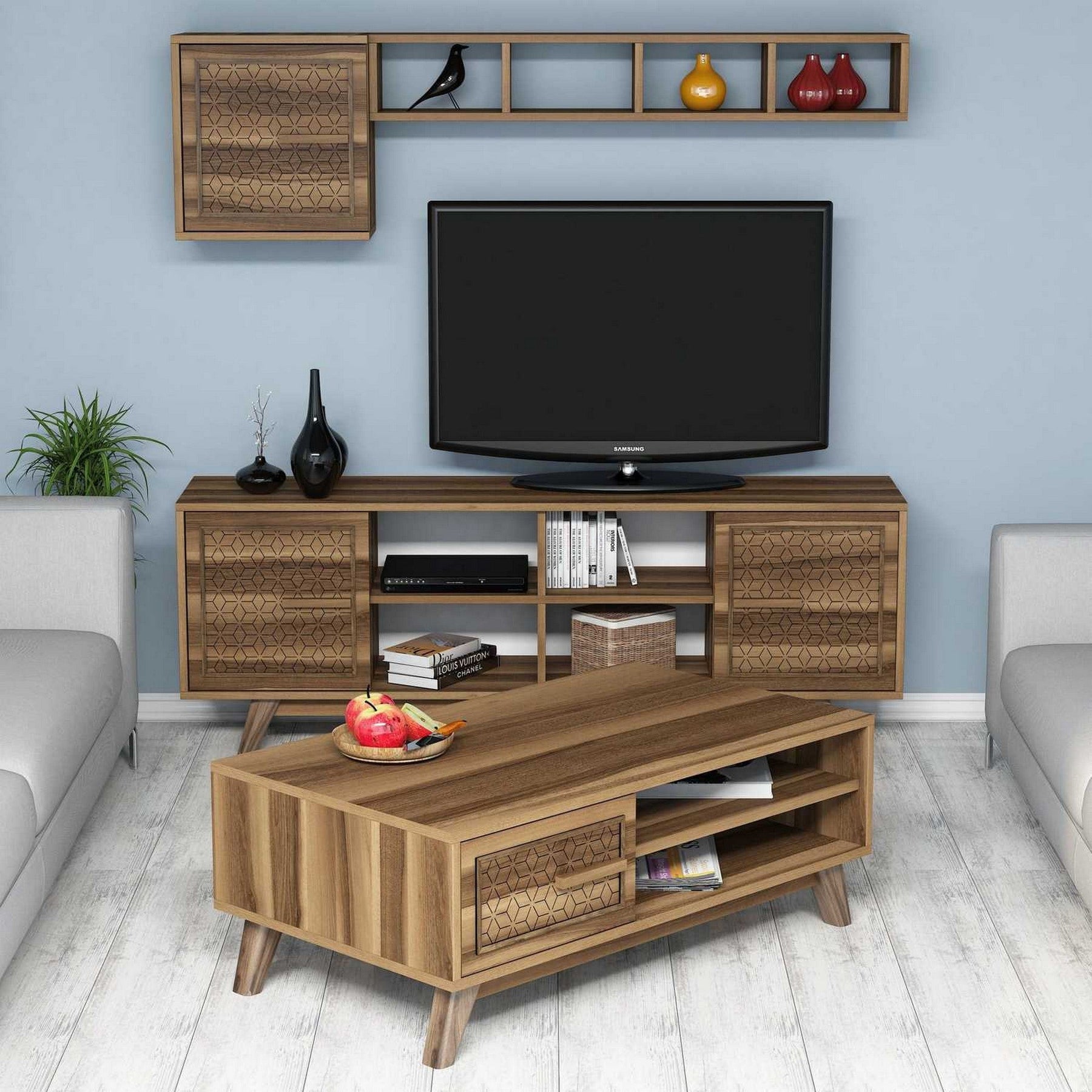 Set mobilier living AYLA, 3 piese, nuc, PAL melaminat