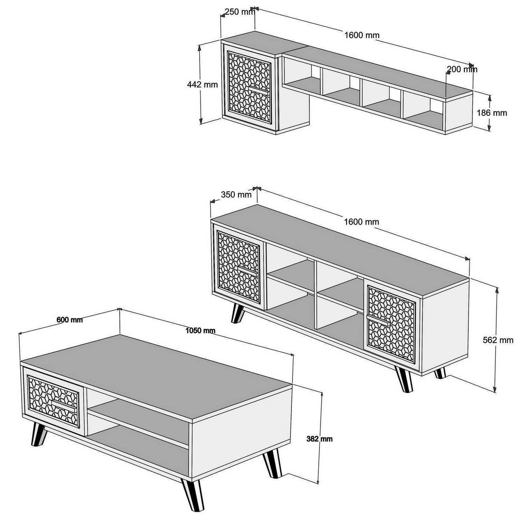 Set mobilier living AYLA, 3 piese, nuc, PAL melaminat