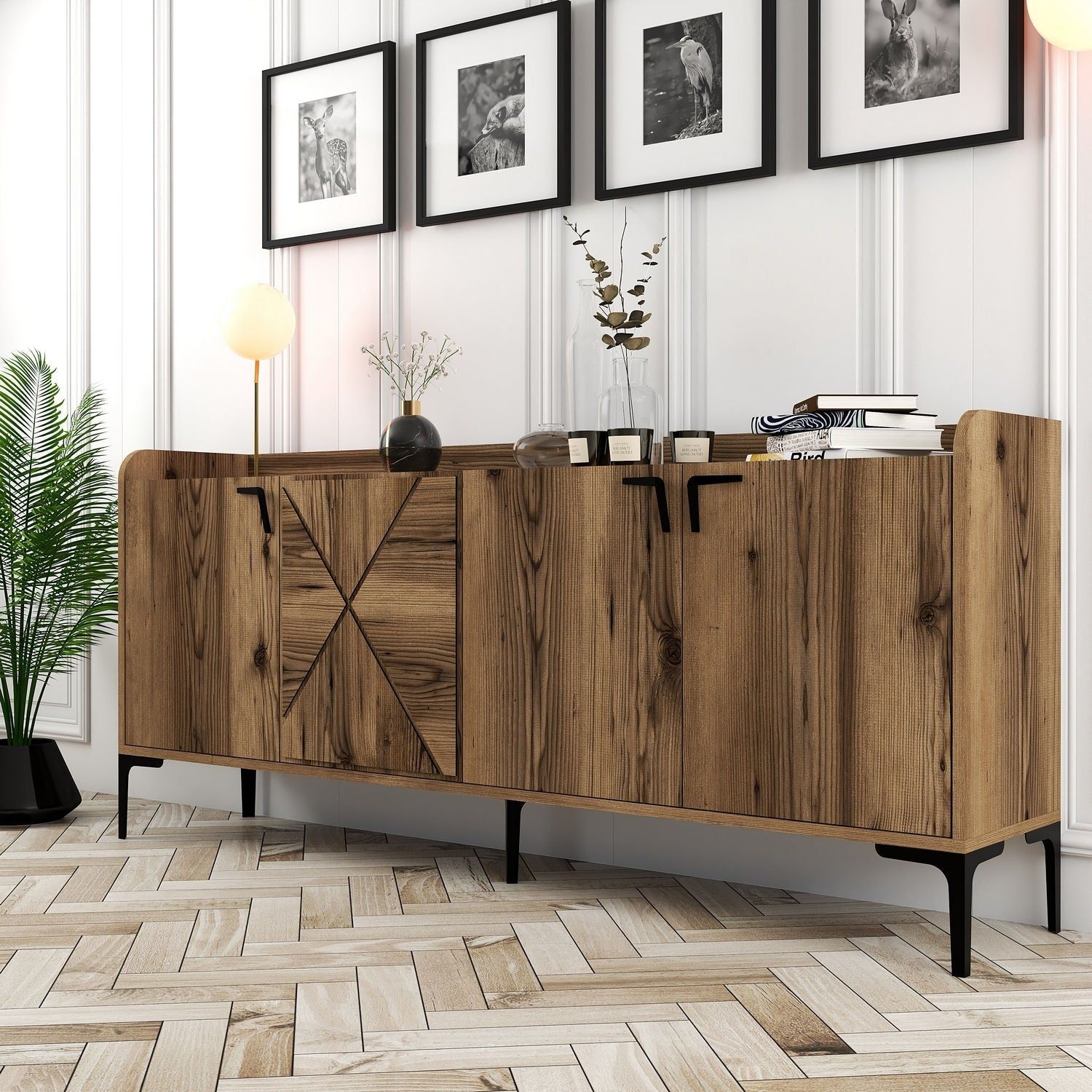 Comoda Venedik, nuc, 100% PAL melaminat, 180x35x78 cm, 4 usi