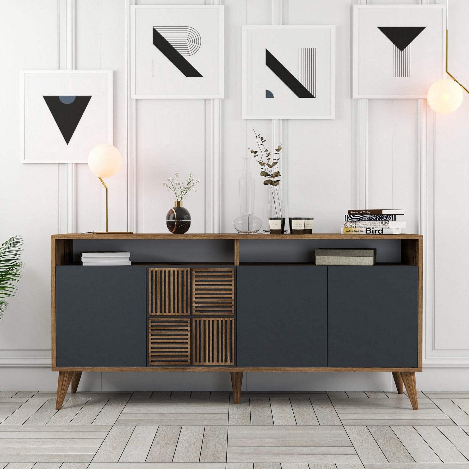 Comoda TV MILAN, nuc/gri antracit, PAL melaminat, 160x35x78 cm