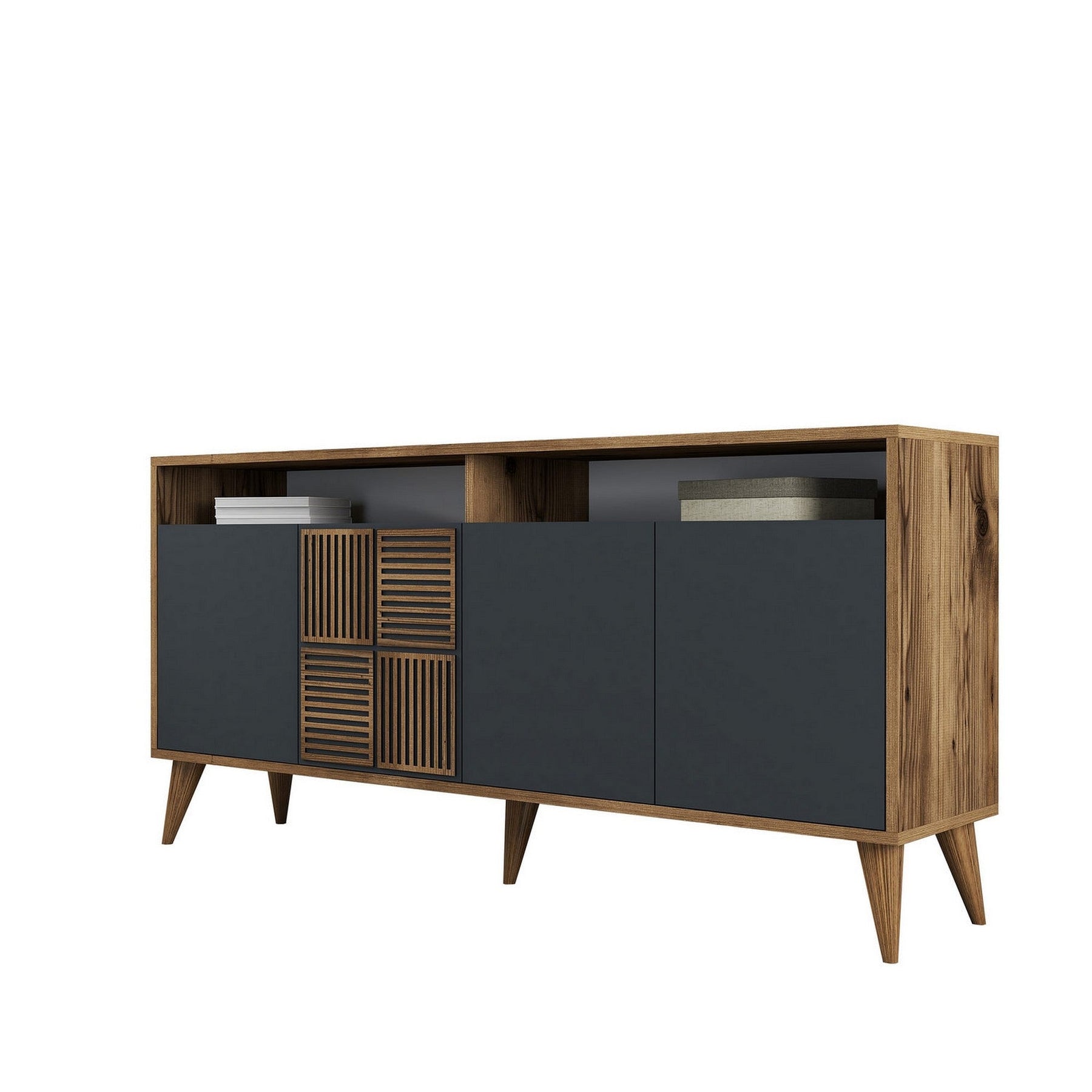 Comoda TV MILAN, nuc/gri antracit, PAL melaminat, 160x35x78 cm