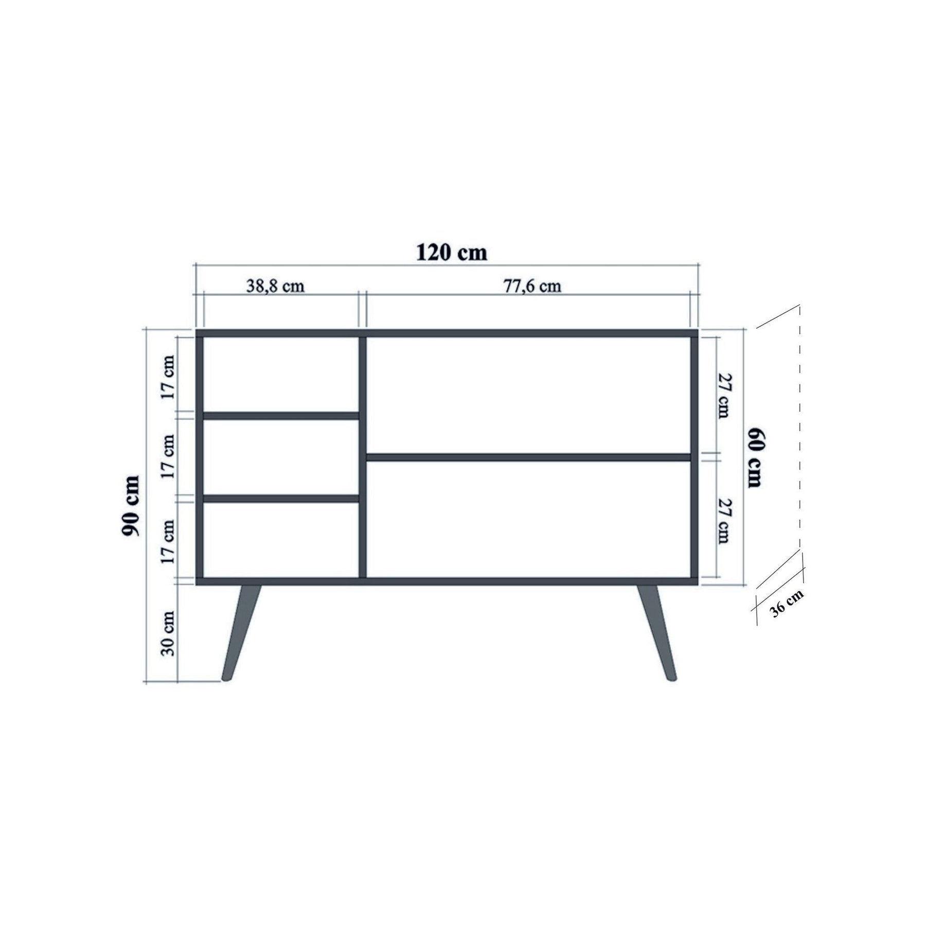 Comoda MEGA-731, 100% PAL melaminat, stejar sonoma, 120x90x36 cm