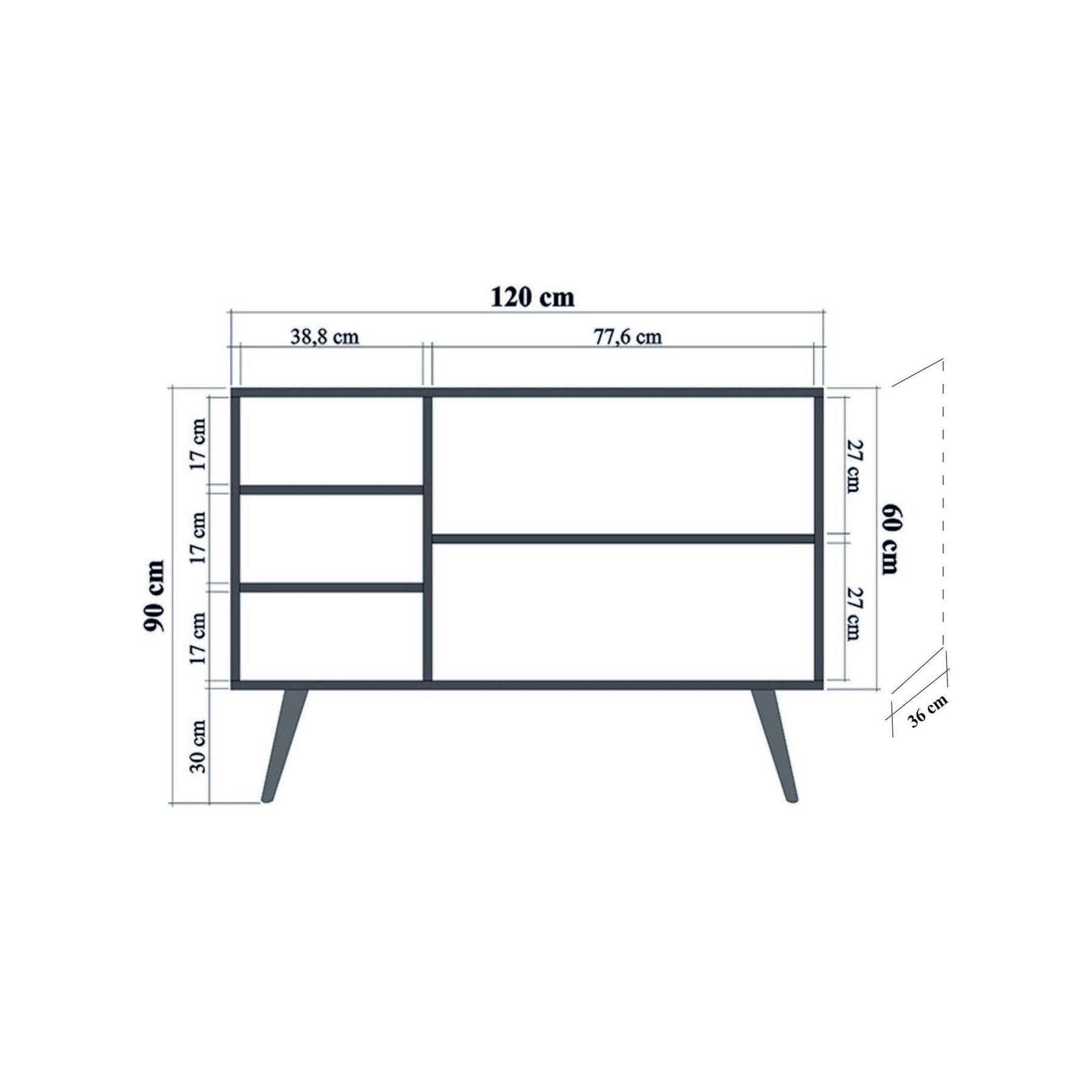 Comoda Mega-120, 100% PAL melaminat, stejar sonoma, 120x90x36 cm
