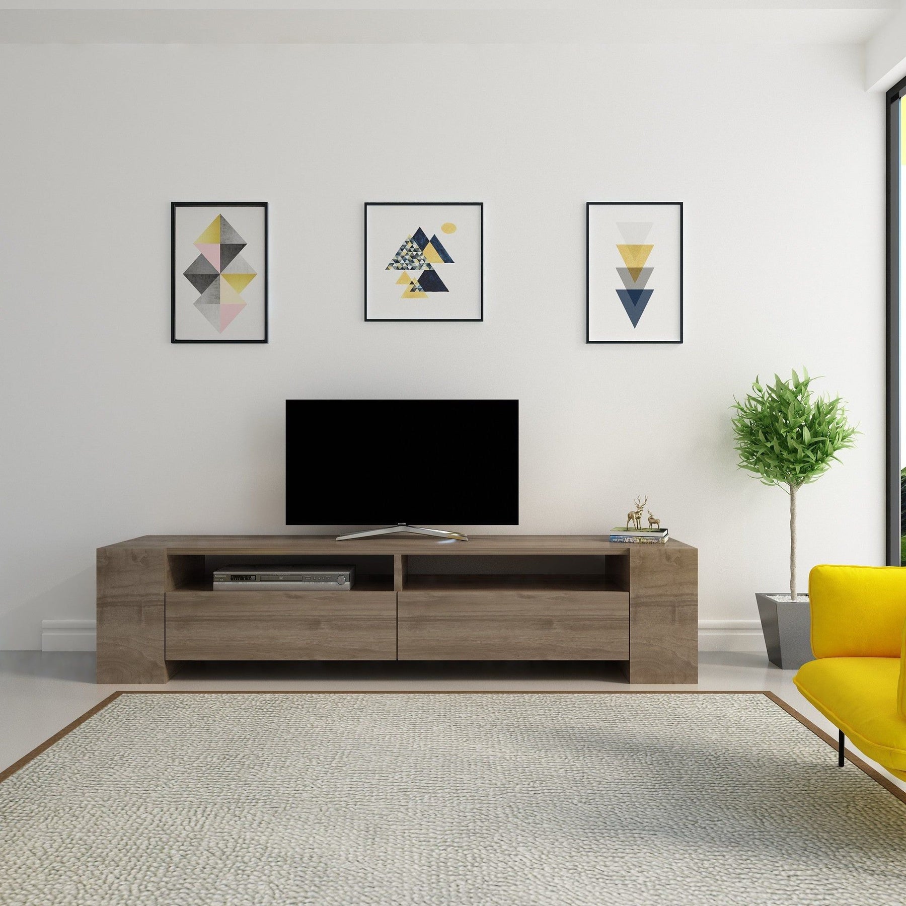 Comoda Sosruko, nuc, PAL melaminat, 155x35x35 cm, 2 sertare