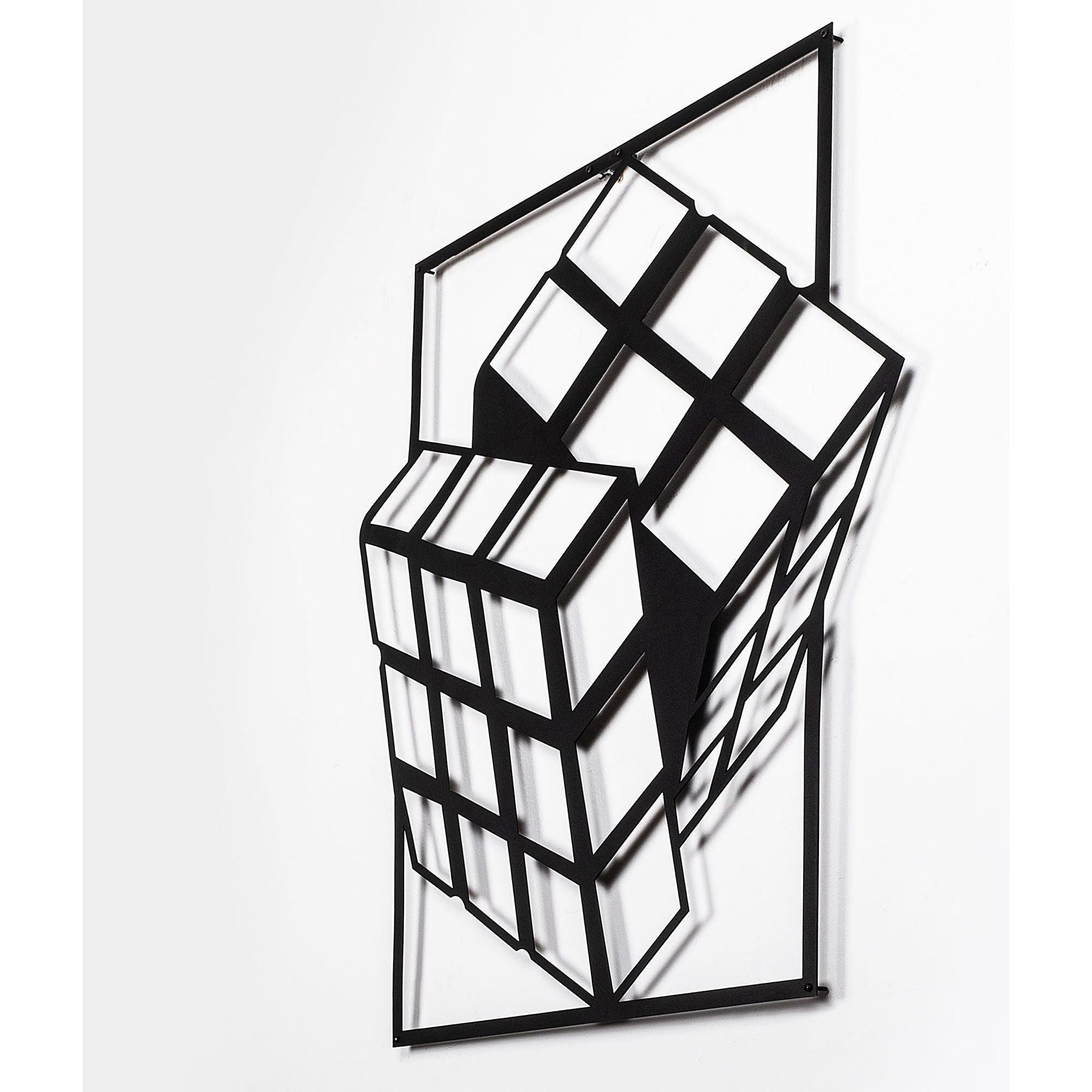 Decoratiune de perete Rubik's Cube, 100% metal, negru, 64x69 cm