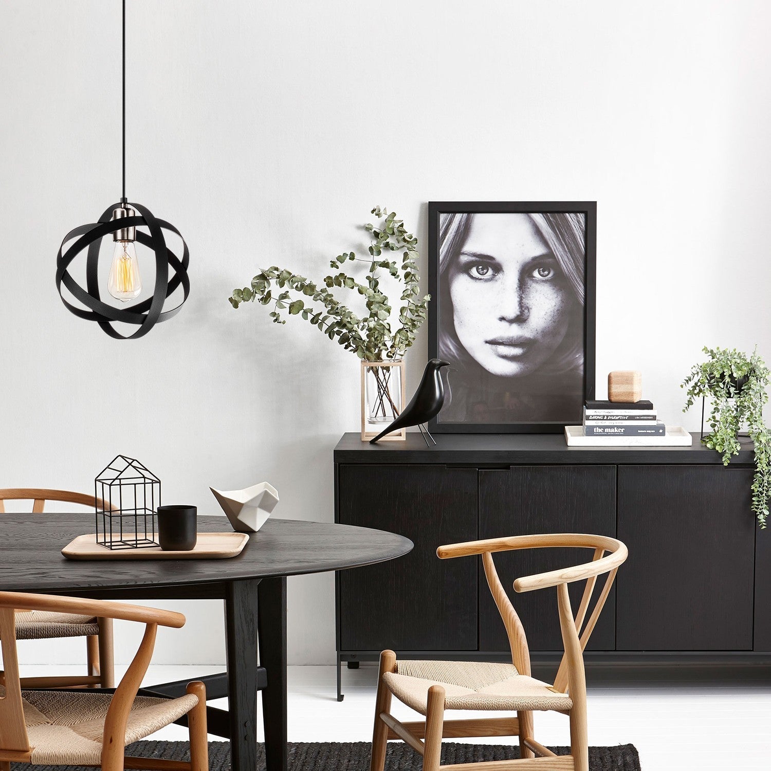 Lustra GEZEGEN 6126, negru, metal, 40x25x45-100 cm