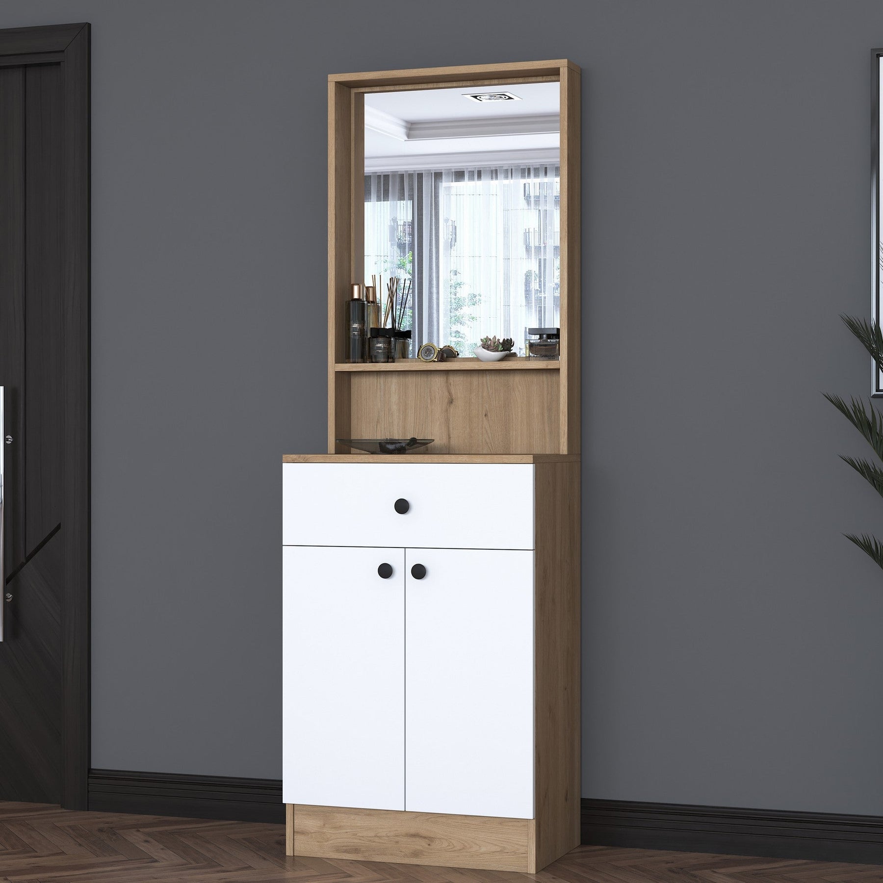 Mobilier hol 893RAN1729, stejar/alb, PAL melaminat, 60x36x183 cm