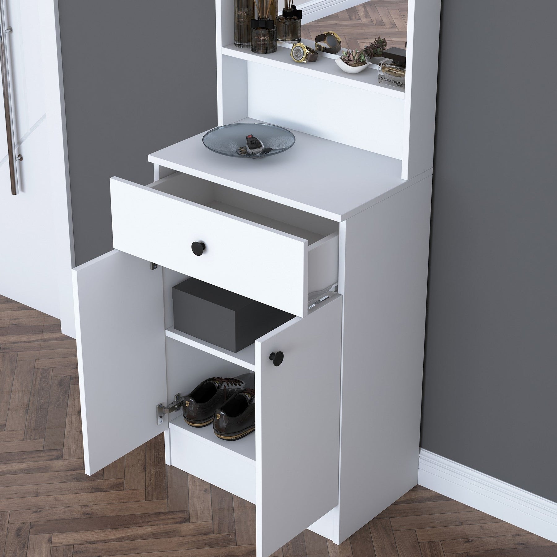 Mobilier hol 893RAN1730, alb, PAL melaminat, 60x36x183 cm