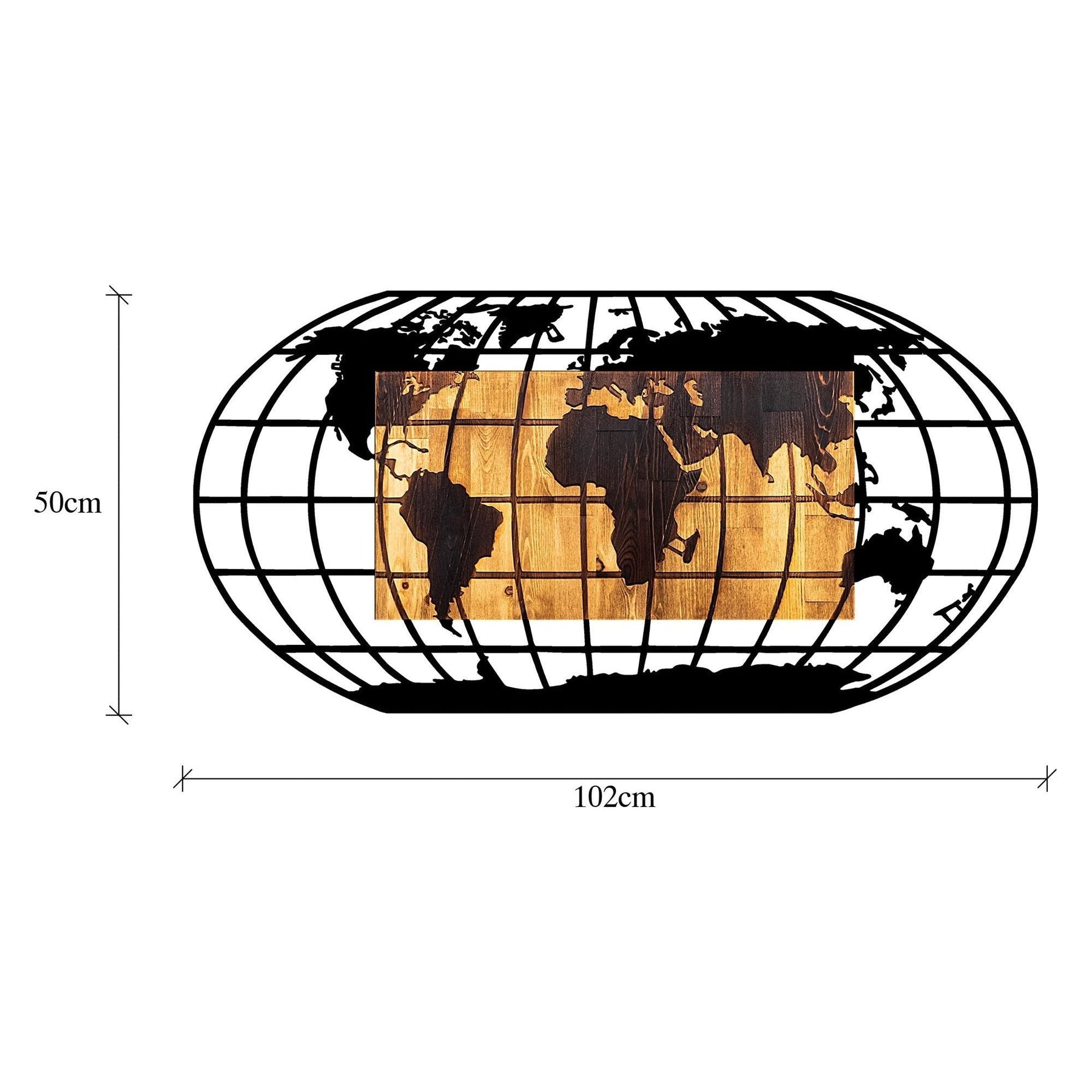 Accesoriu decorativ World Map 2, negru/nuc, metal, 102x50x3 cm