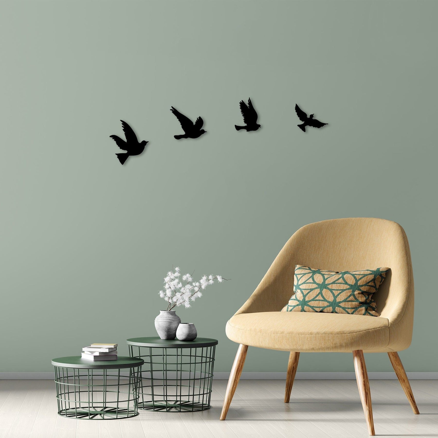 Decoratiune perete Pigeons-289, negru, 100% metal