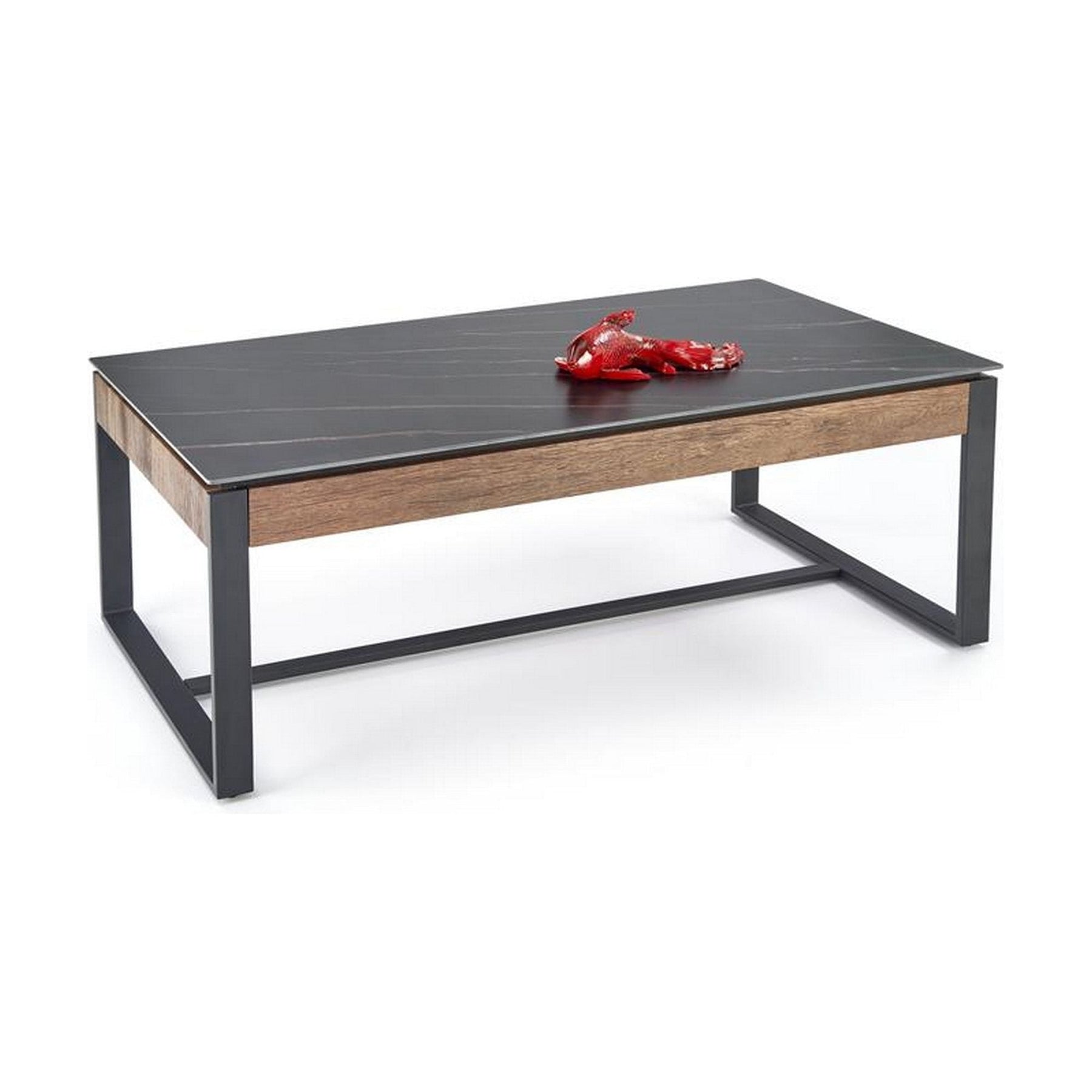 Masuta de cafea RAMONA, marmura neagra/nuc,ntetizat, 121x61x45 cm