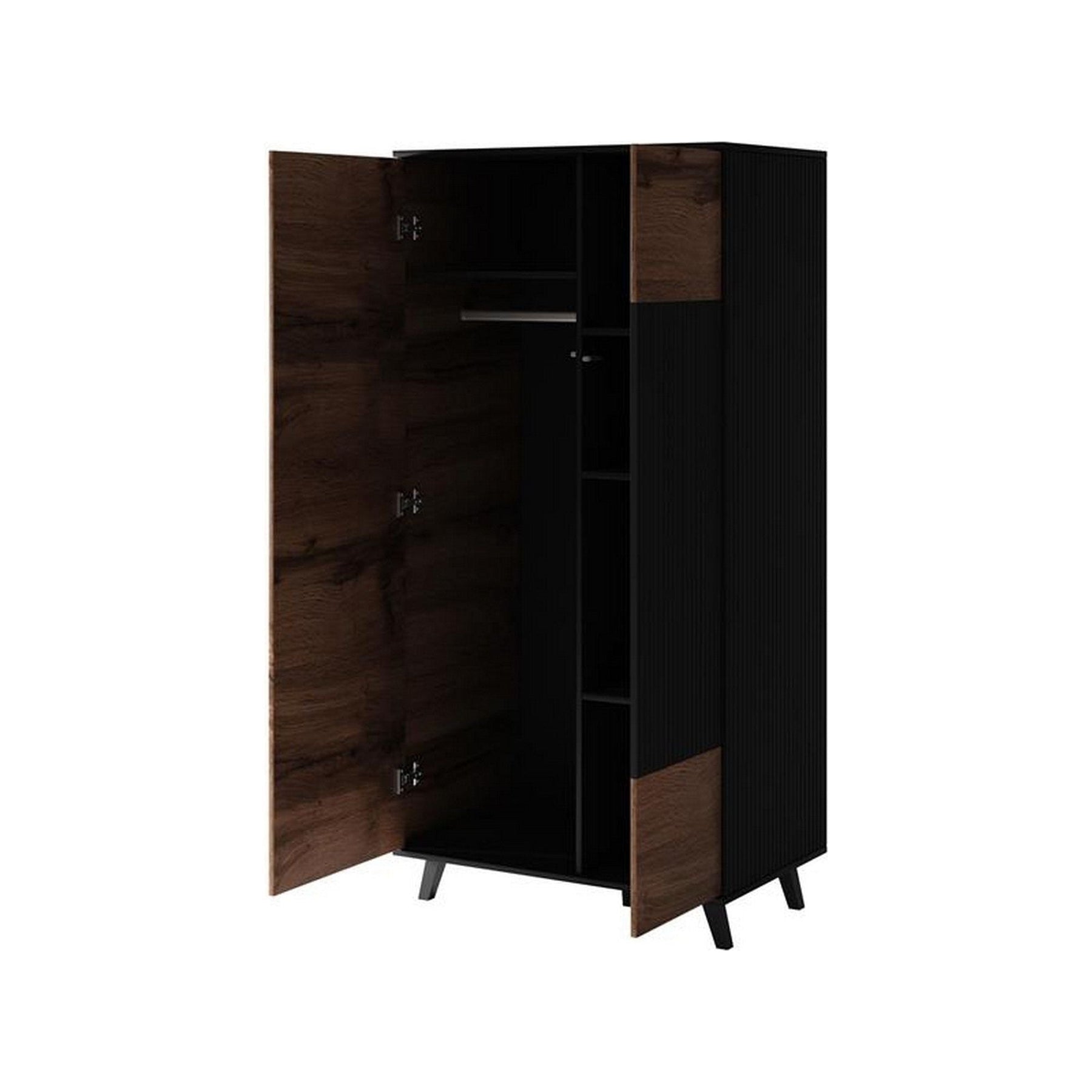 Dulap RANDOM, stejar wotan/negru, PAL furniruit, 90x55x182 cm