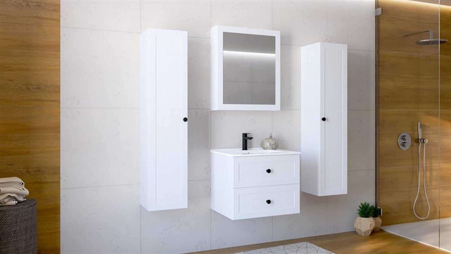 Dulap baie TORETO, alb mat, PAL laminat, cu o usa, 32x32x135 cm