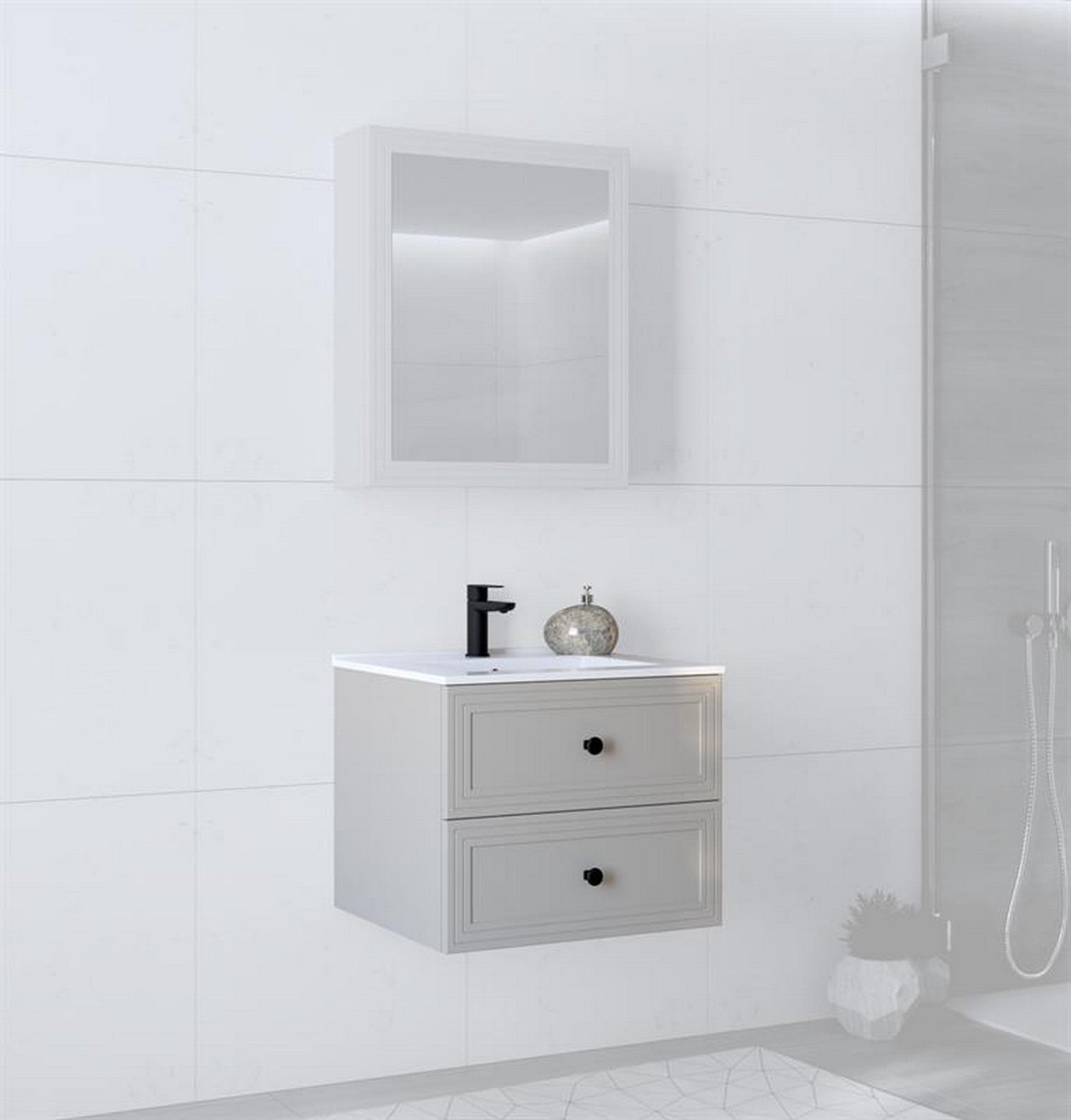 Dulap baie suspendat TORETO, casmir mat, PAL laminat, cu 2 sertare, 60x45x46 cm