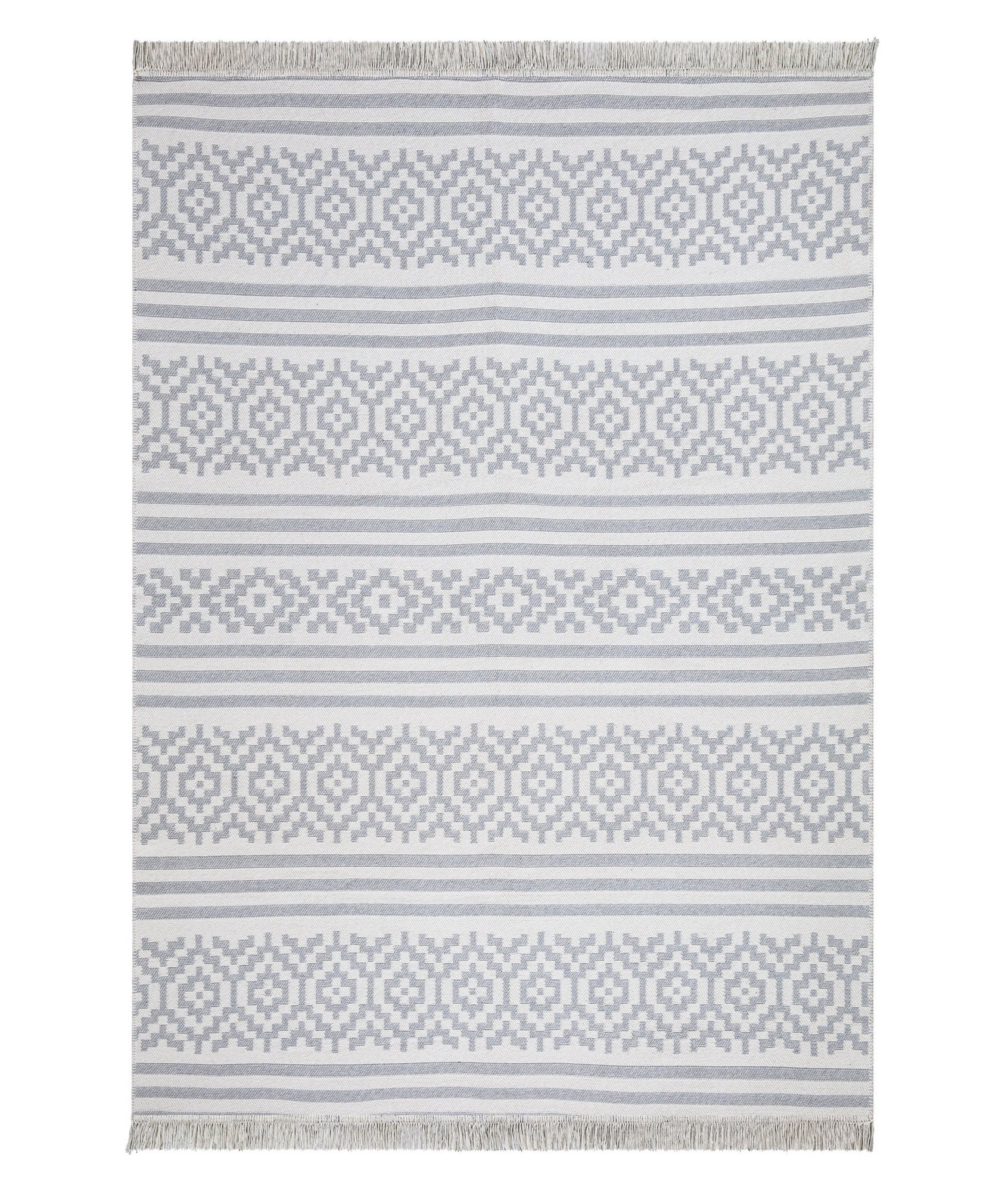 Covor 22996A, 60x100 cm, forma dreptunghiulara, bumbac, alb/gri