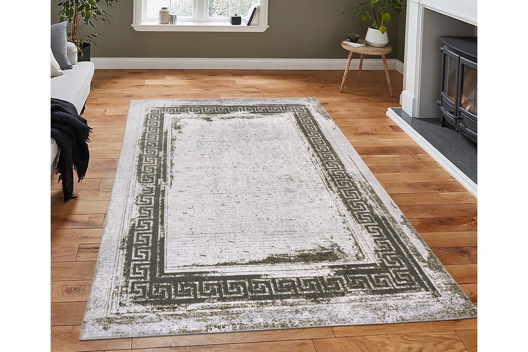Covor 4024A, 80x150 cm, forma dreptunghiulara, tesatura catifelata, crem/maro