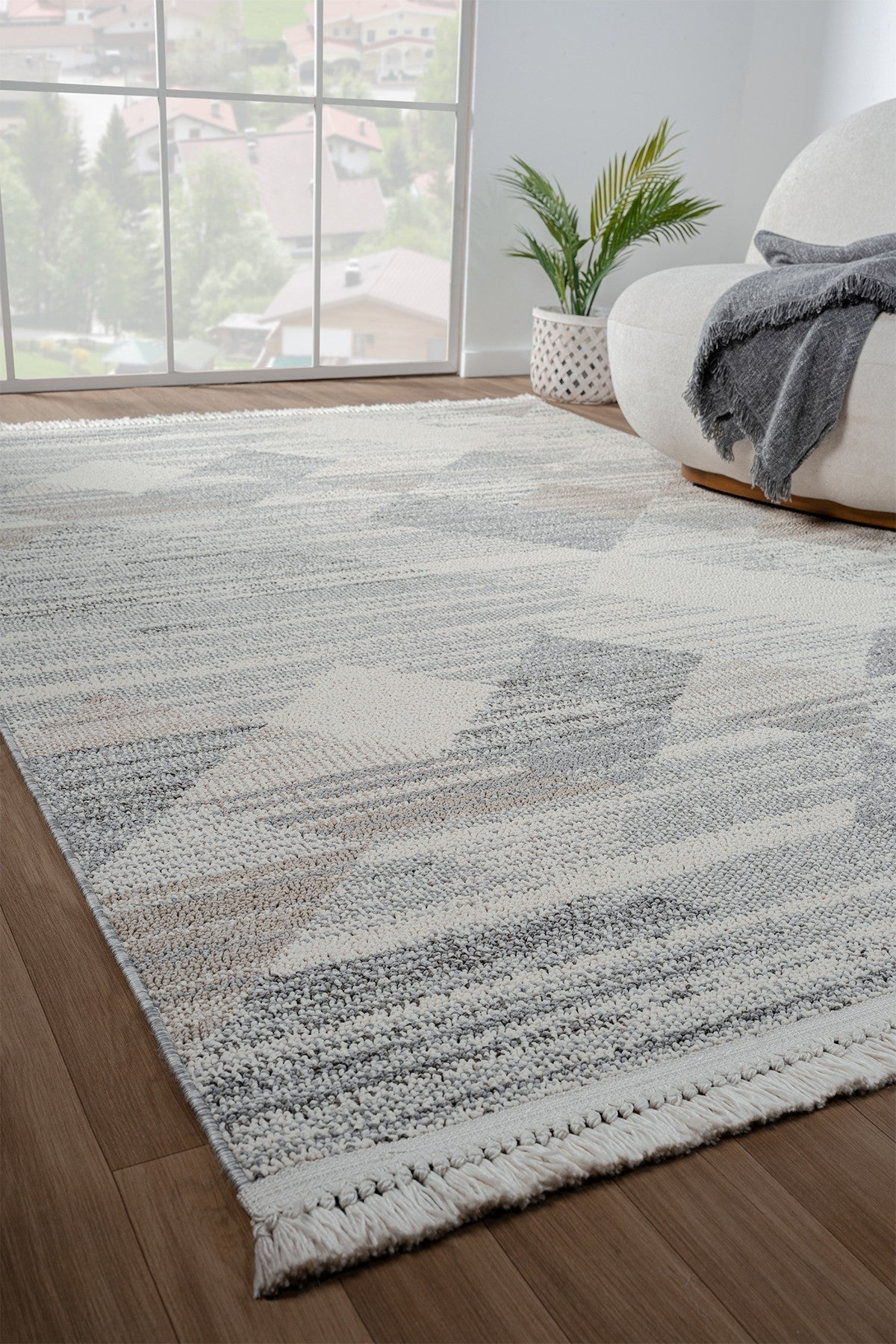 Covor BASTIA, 100x200 cm, forma dreptunghiulara, polipropilena, crem/gri, 1274