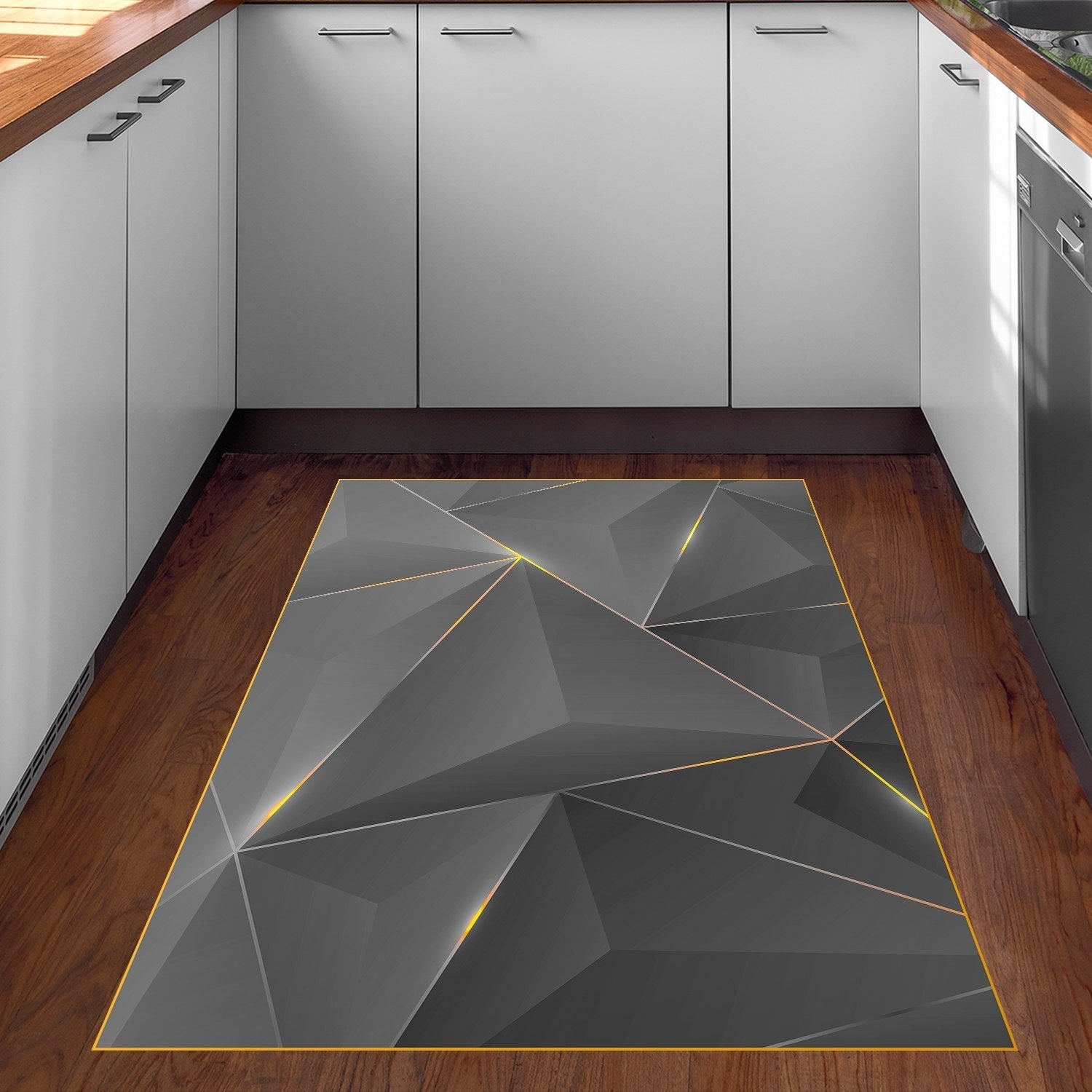 Covor F5005, 80x120 cm, forma dreptunghiulara, poliester, auriu/negru