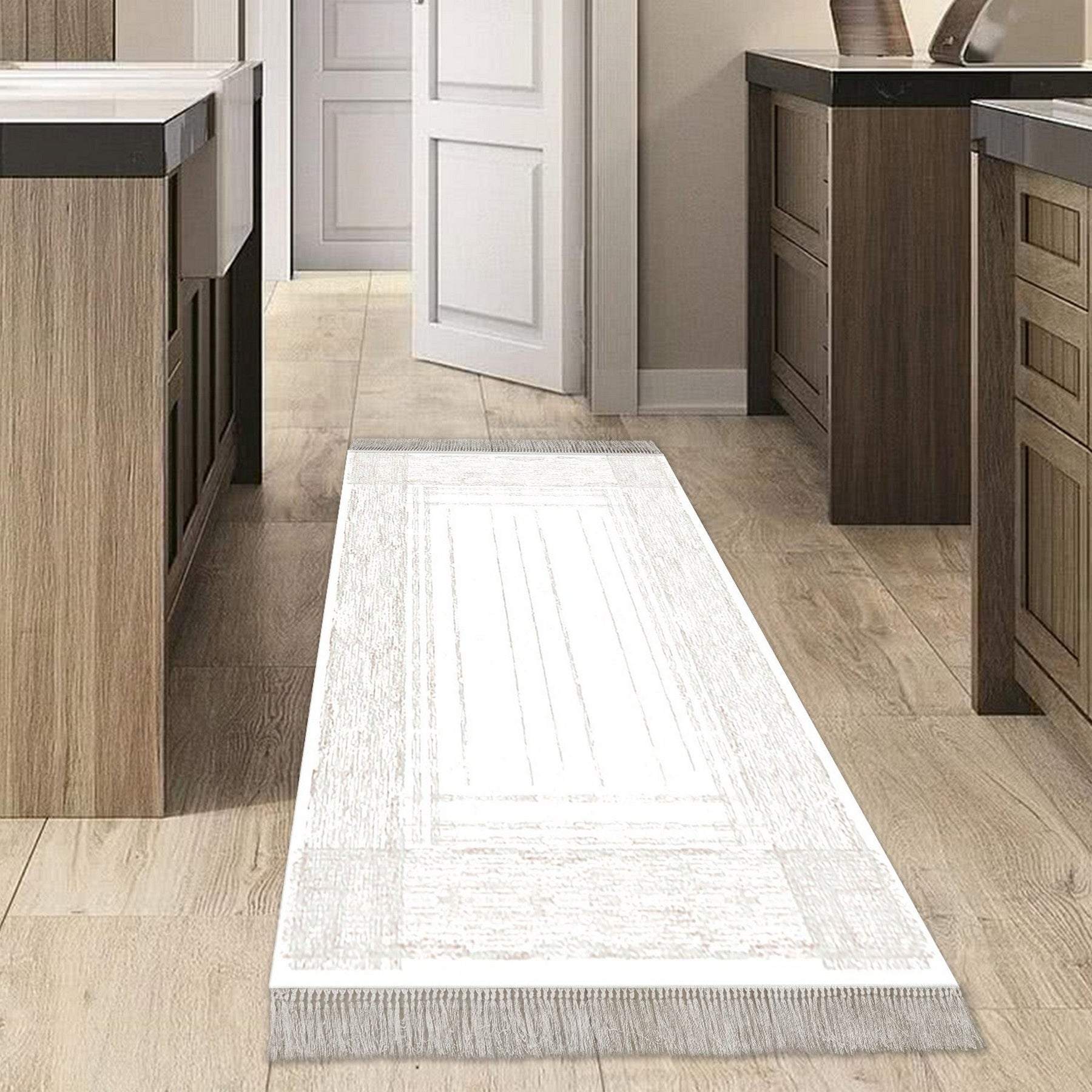 Covor M5076, 80x120 cm, forma dreptunghiulara, poliester, crem/verde deschis