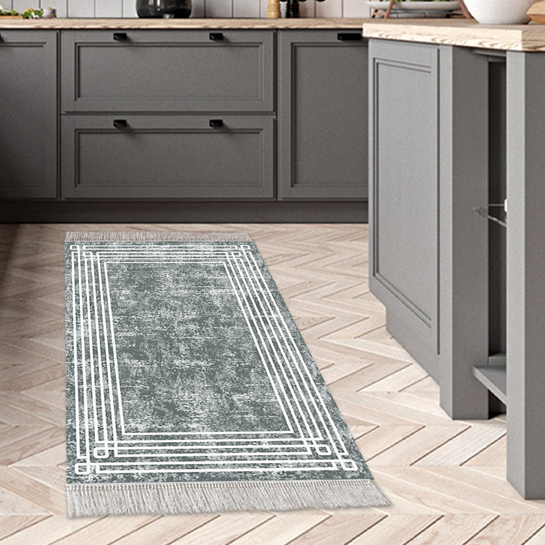 Covor M5142, 80x120 cm, forma dreptunghiulara, poliester, gri inchis