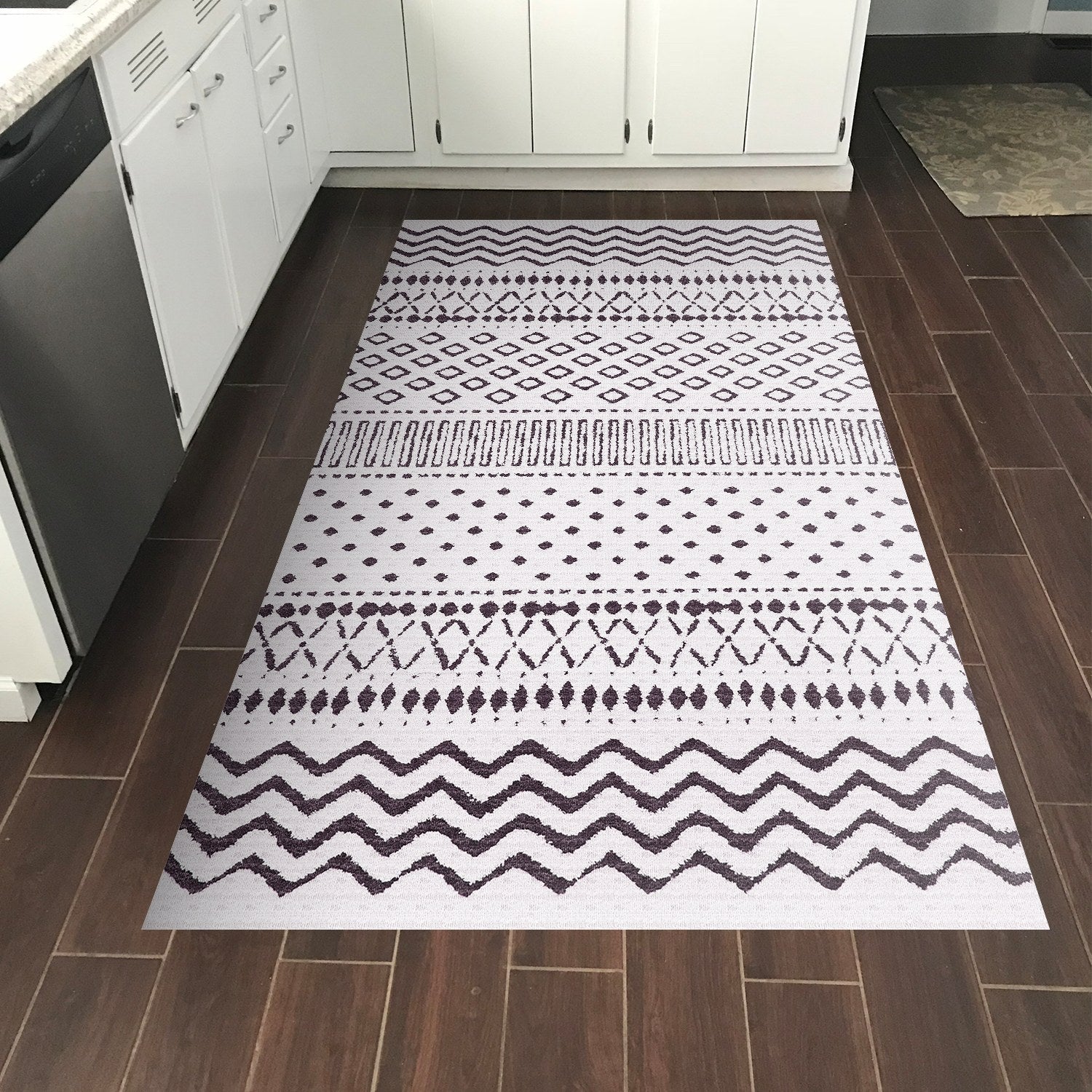 Covor F5086 - V2, 80x120 cm, forma dreptunghiulara, poliester, alb/maro