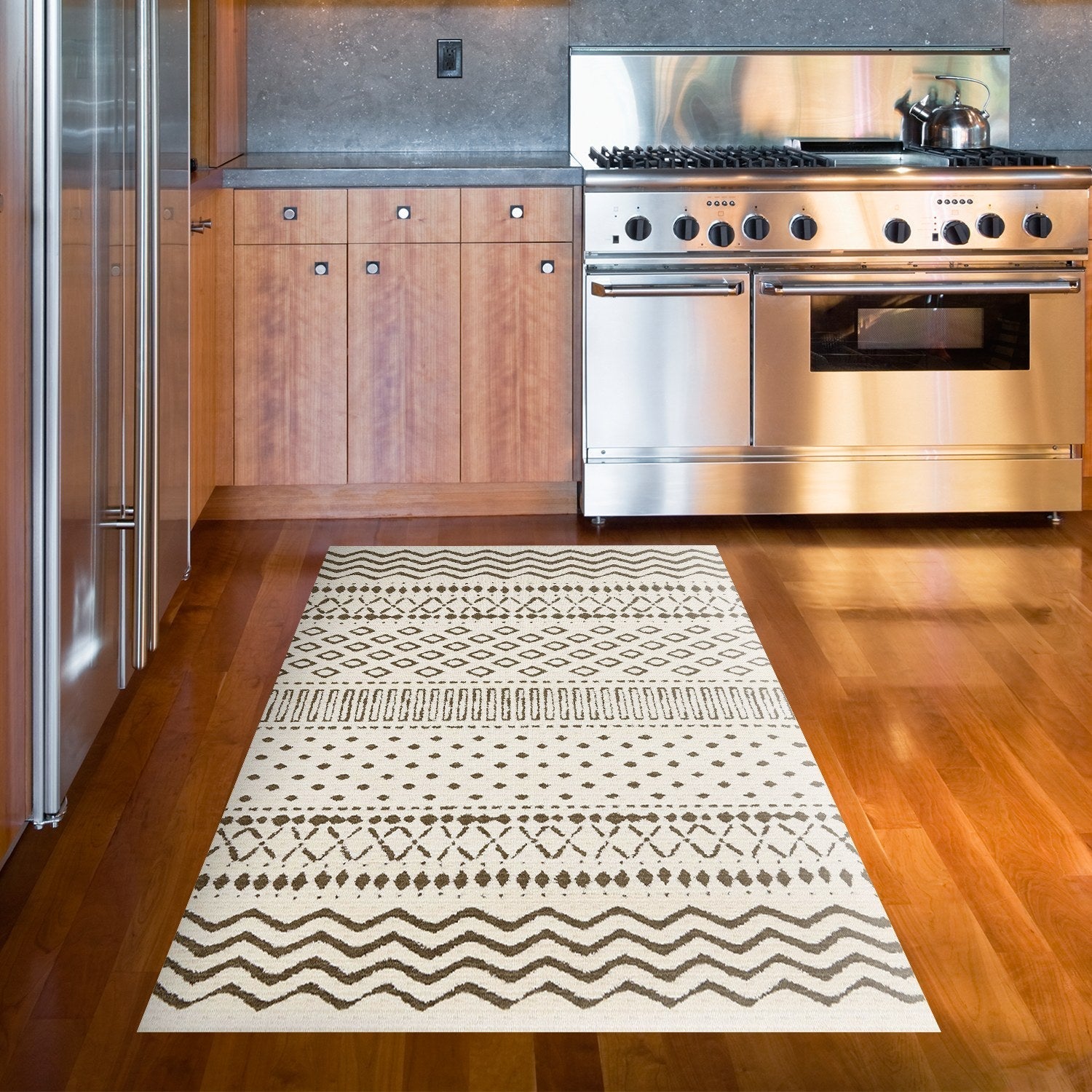 Covor F5086 - V2, 80x120 cm, forma dreptunghiulara, poliester, crem/maro