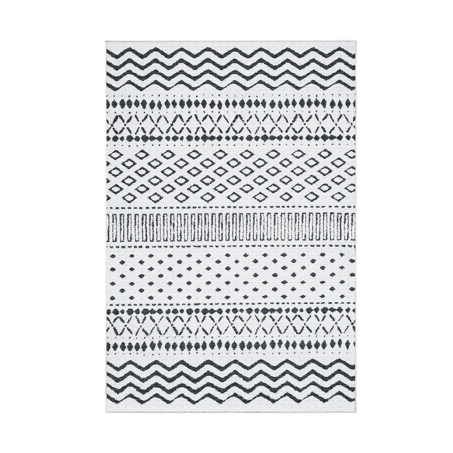 Covor F5086 - V2, 80x120 cm, forma dreptunghiulara, poliester, alb/negru