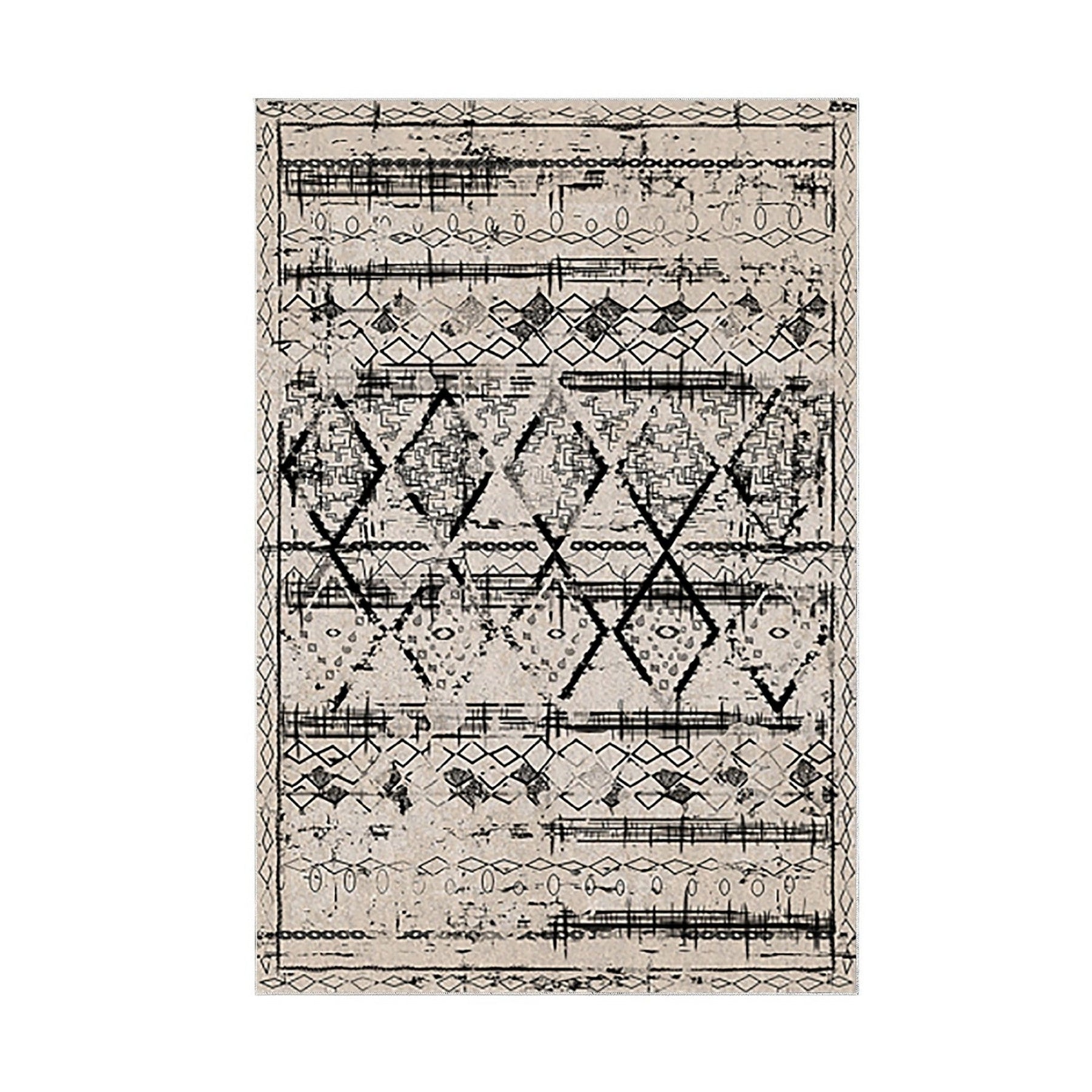 Covor M5141 - V2, 80x120 cm, forma dreptunghiulara, poliester, crem inchis/negru