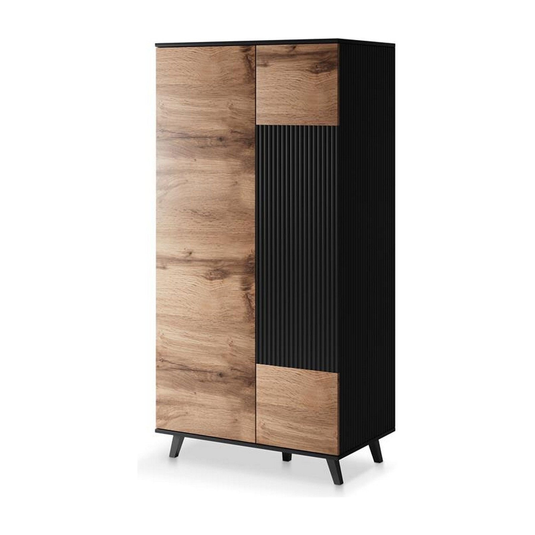 Dulap RANDOM, stejar wotan/negru, PAL furniruit, 90x55x182 cm