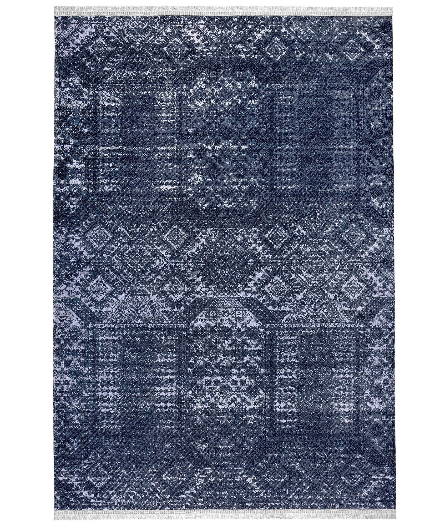 Covor 1510A, 80x150 cm, forma dreptunghiulara, tesatura catifelata, albastru inchis