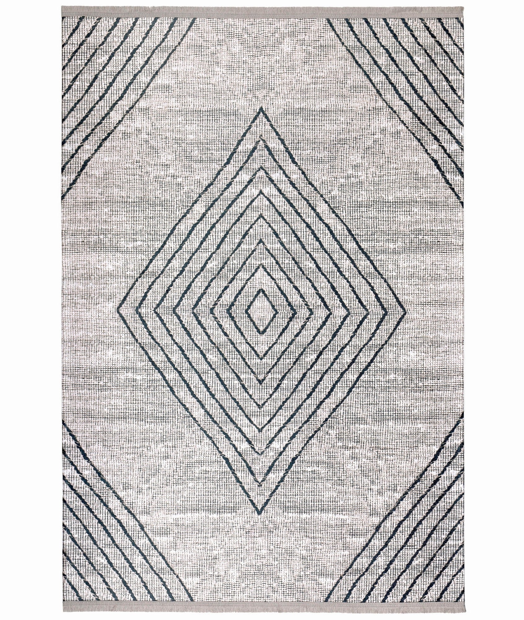 Covor 1512B, 80x150 cm, forma dreptunghiulara, tesatura catifelata, gri deschis/gri inchis