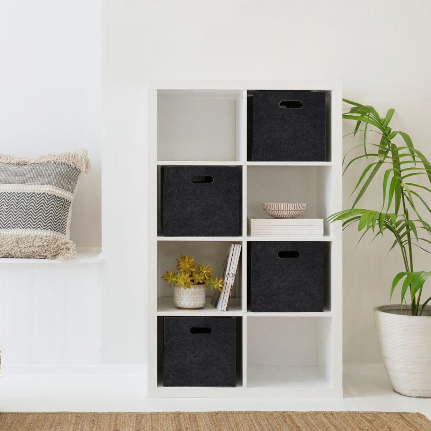 Set 4 cutii HMY-6355, negru, material textil, 24x24x24 cm