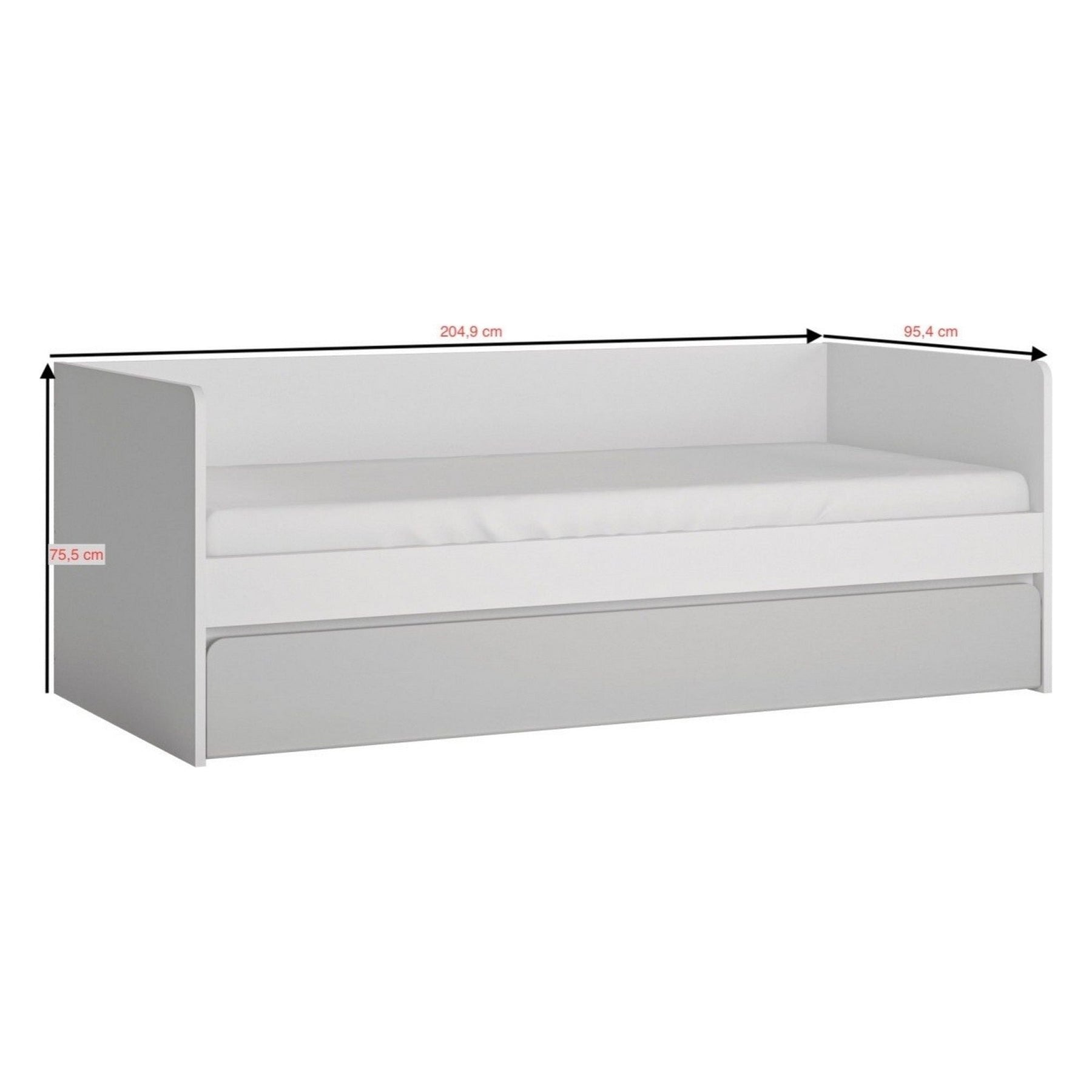 Pat ALBI 90x200, alb, PAL/metal, cu somiera si spatiu depozitare