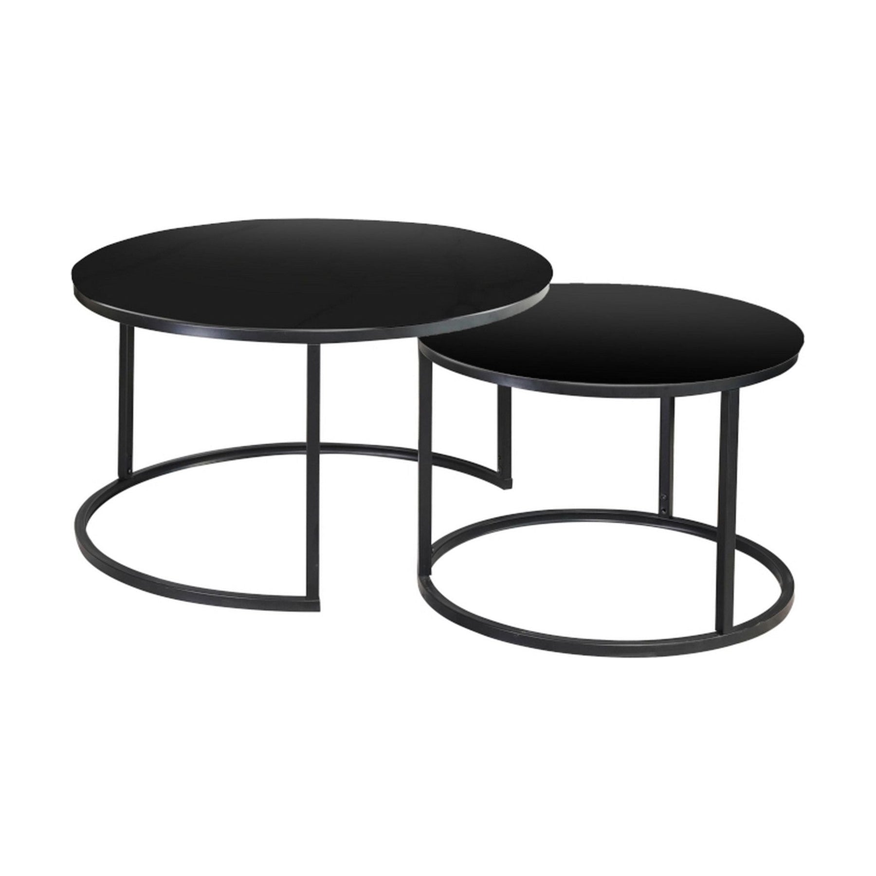 Set 2 masute de cafea ATLANTA D, blat din sticla si furnir/cadru metal negru