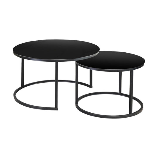 Set 2 masute de cafea ATLANTA D, blat din sticla si furnir/cadru metal negru