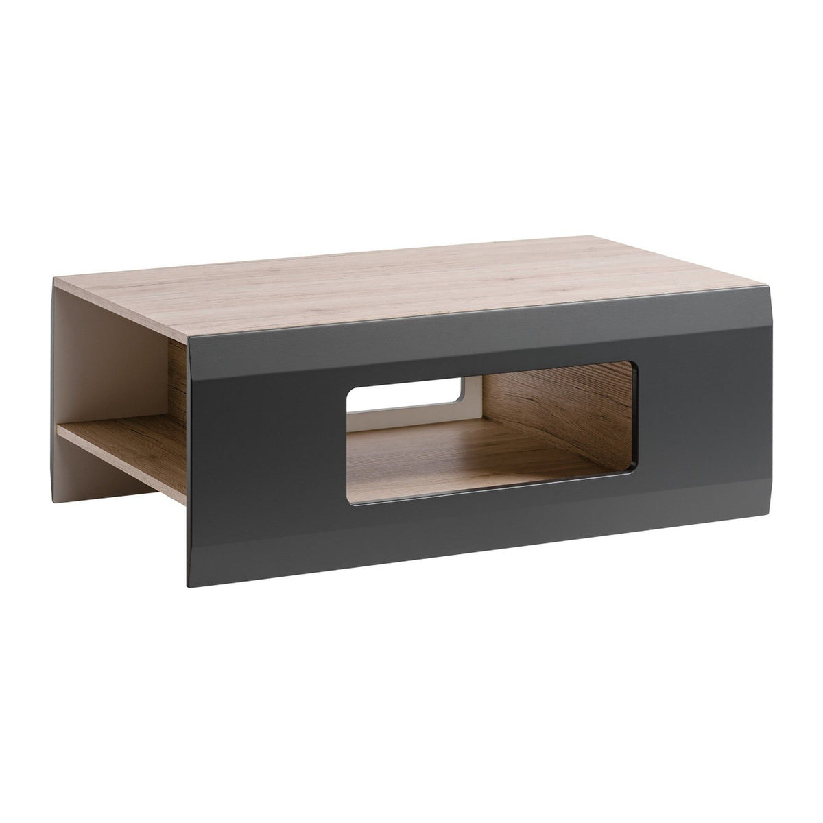 Masuta cafea CLIFF, gri grafit/stejar, PAL, 100x61x38 cm