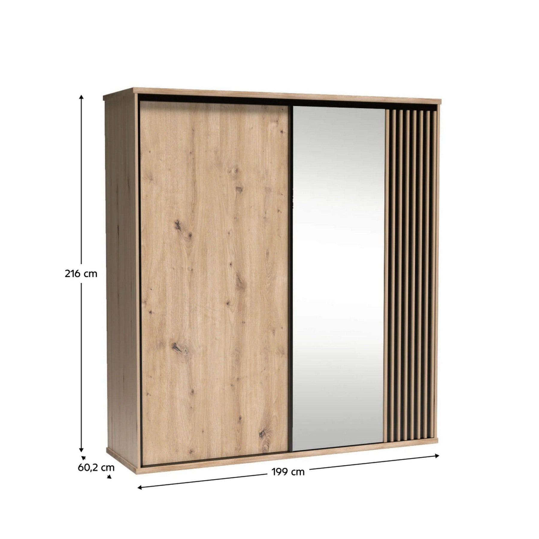 Dulap CALIA C15, stejar artisan/negru, PAL laminat, 199x60.2x216 cm