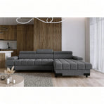 Coltar extensibil SELVA MINI, stofă clasică/lemn masiv/PAL, gri închis - Austin 19, 270×173×95 cm