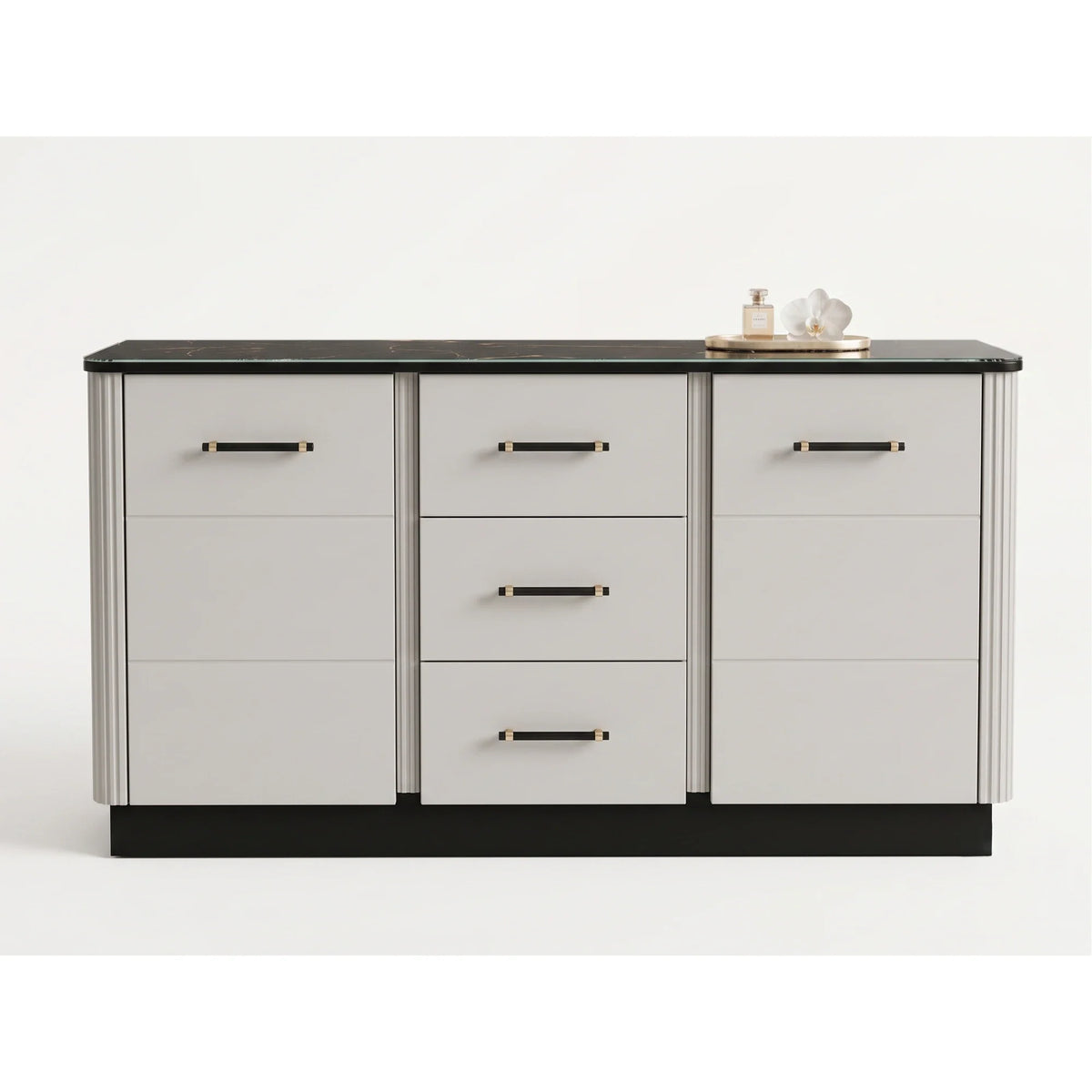 Comoda sufragerie SANTO SA8, casmir/negru, PAL laminat, 170x41x81 cm