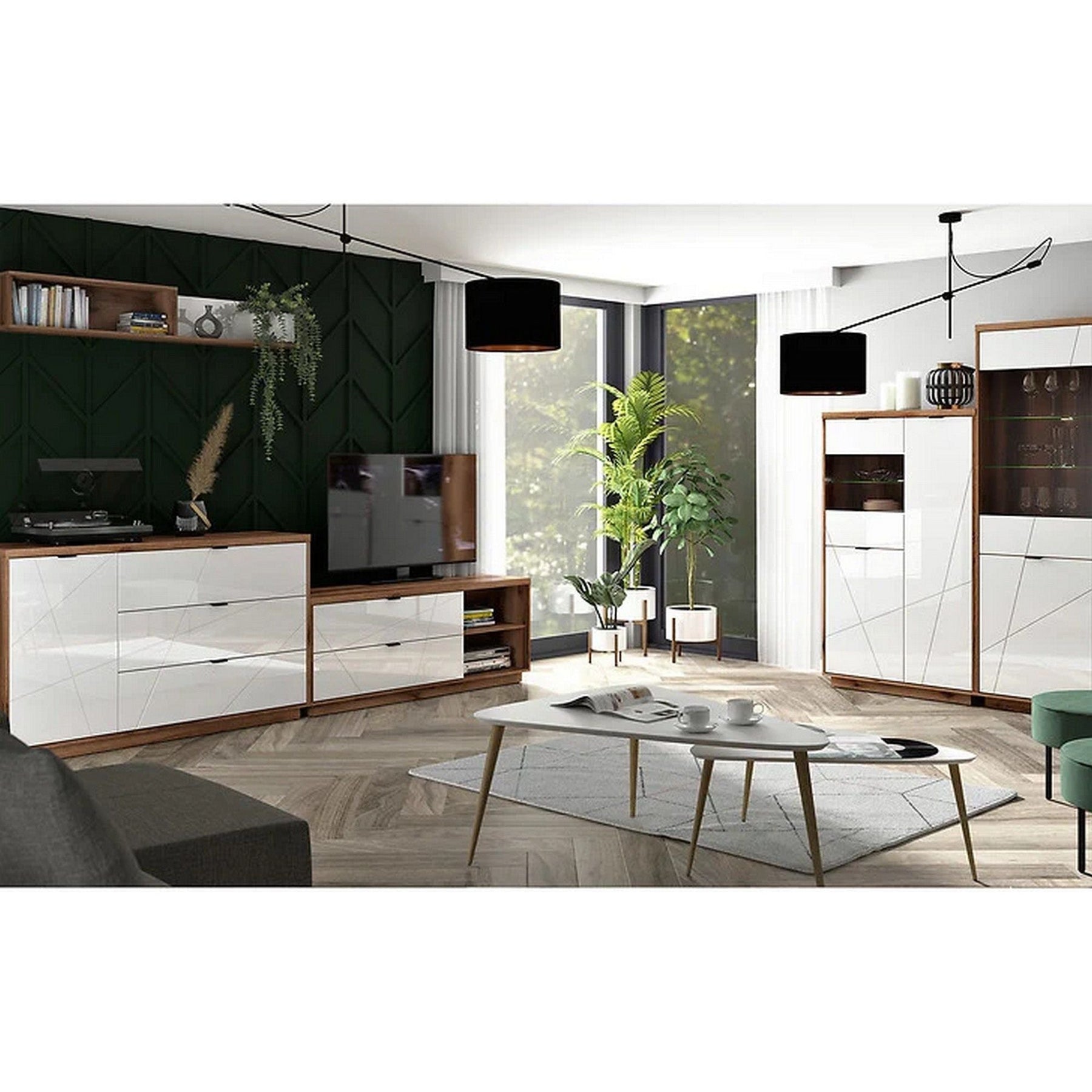 Comoda TV FORN, nuc/alb lucios, PAL, 156x42.5x61 cm