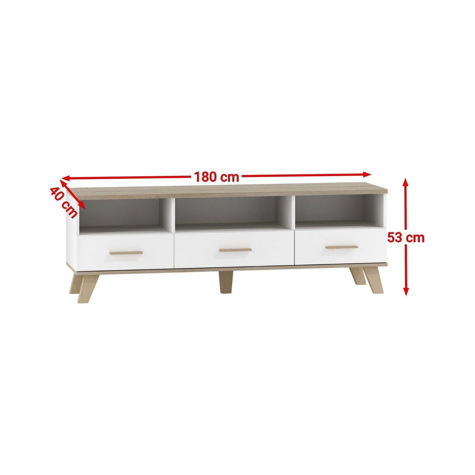 Comoda cu rafturi Lotta, alb/sonoma, 180x40x53 cm