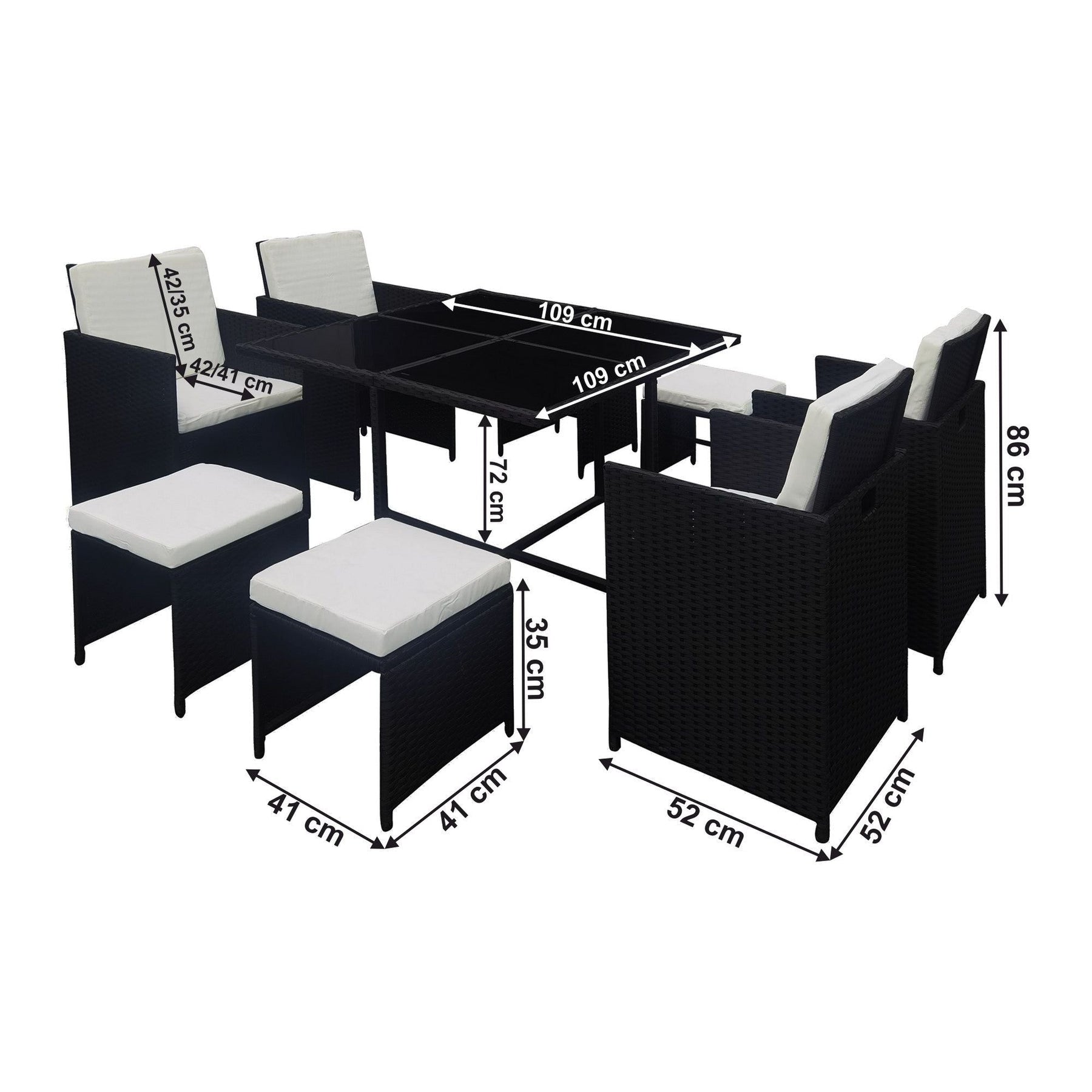 Set mobilier de gradina KUBIKUS, 9 piese, negru/crem
