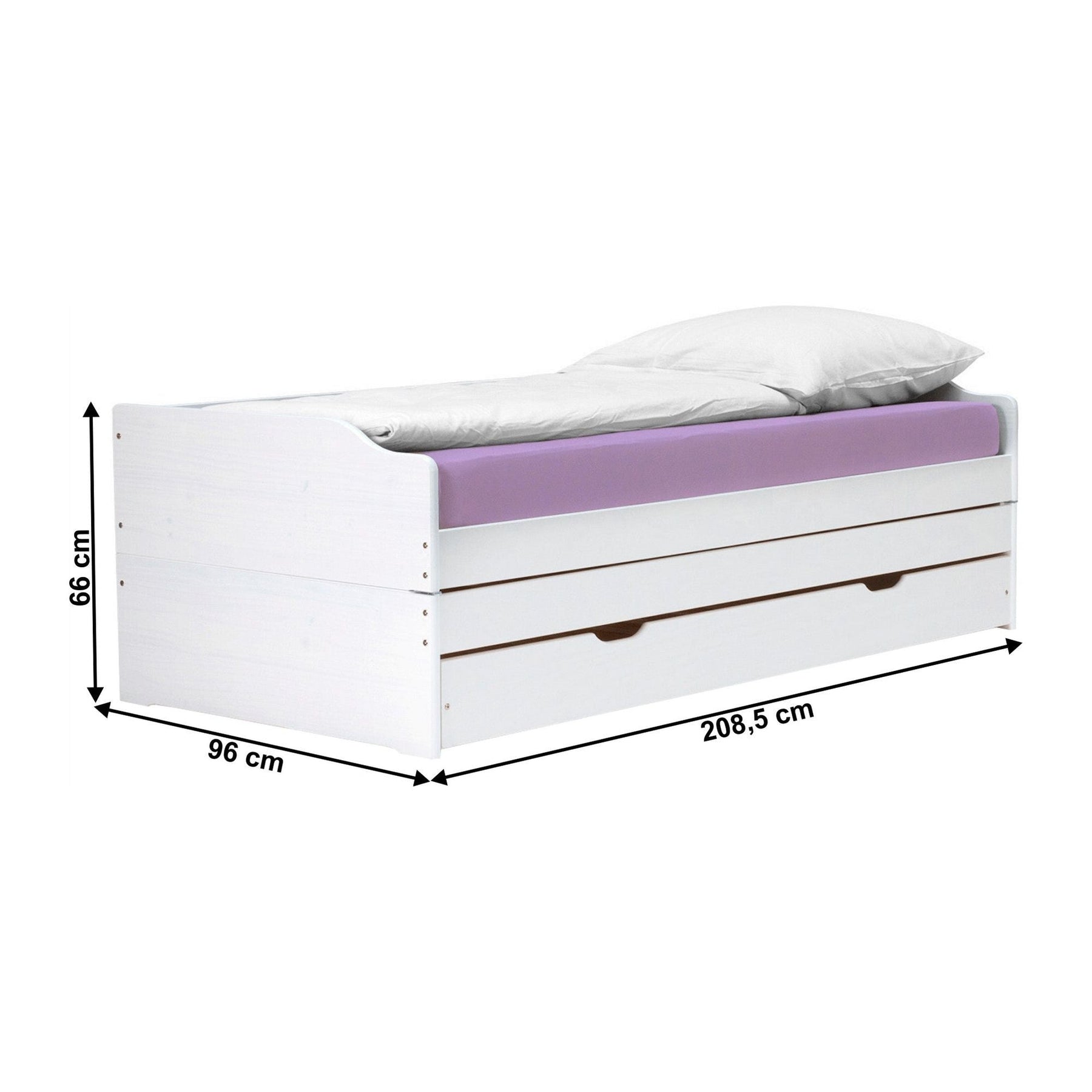 Pat cu module suplimentare extensibile FLOPY, alb, lemn, 90x200 cm