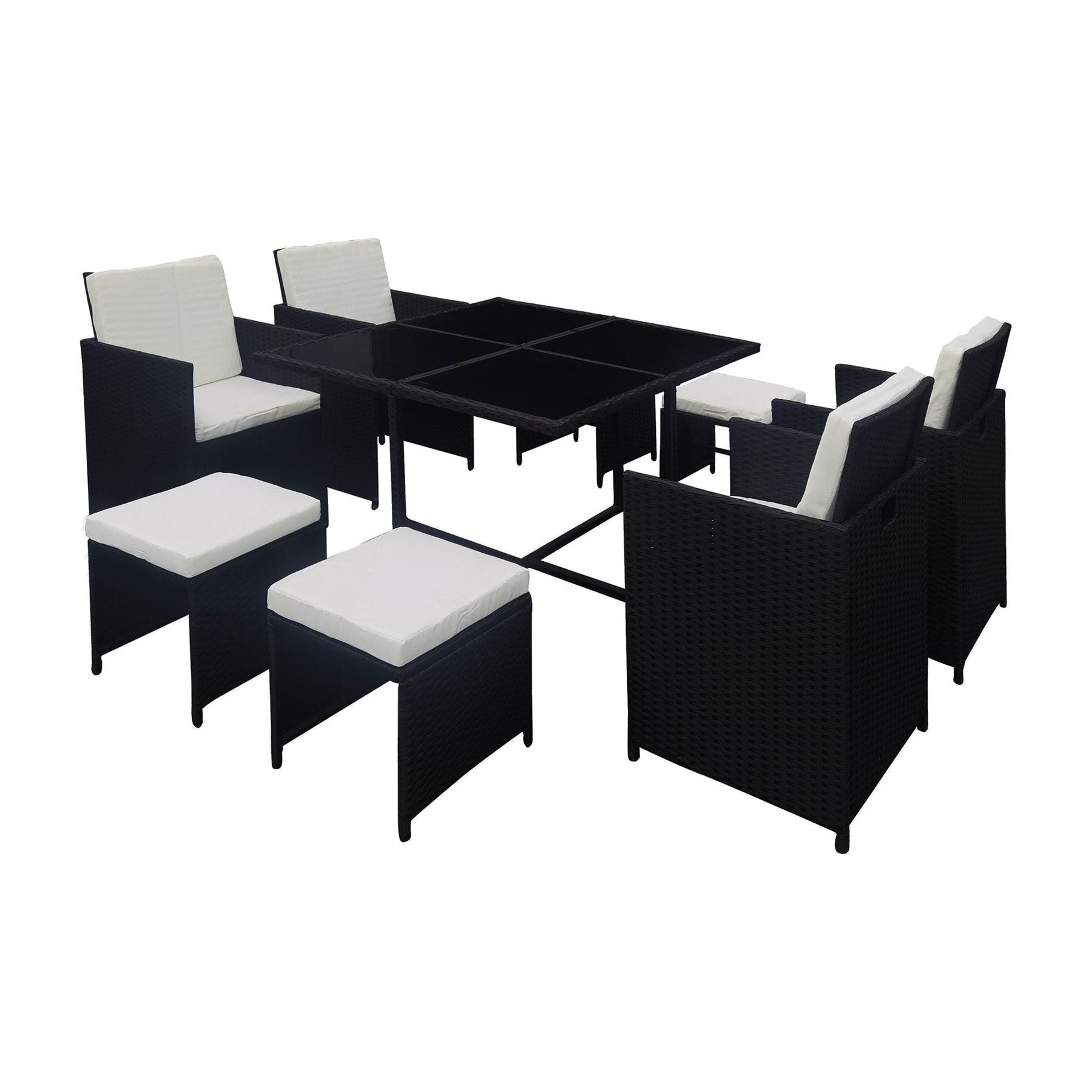 Set mobilier de gradina KUBIKUS, 9 piese, negru/crem