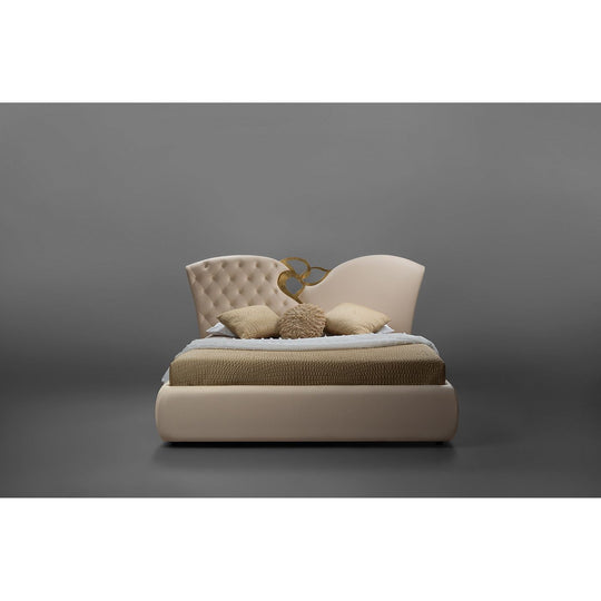 Pat MARILYN, piele ecologica crem, cu somiera metalica fixa, 215x223x118 cm