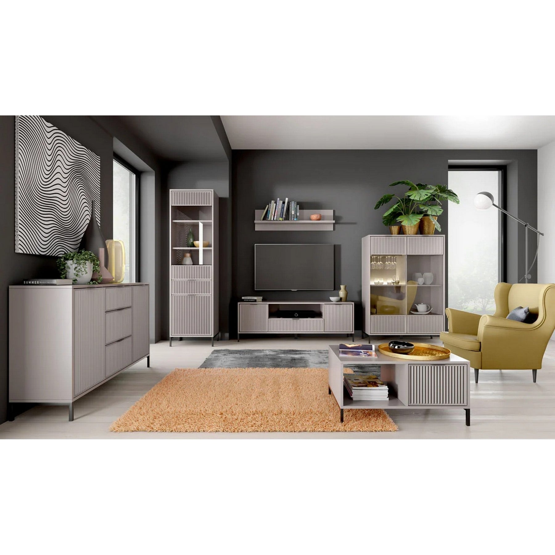 Vitrina LINKASTYLE LS5, casmir, PAL/sticla, 55x41x196 cm
