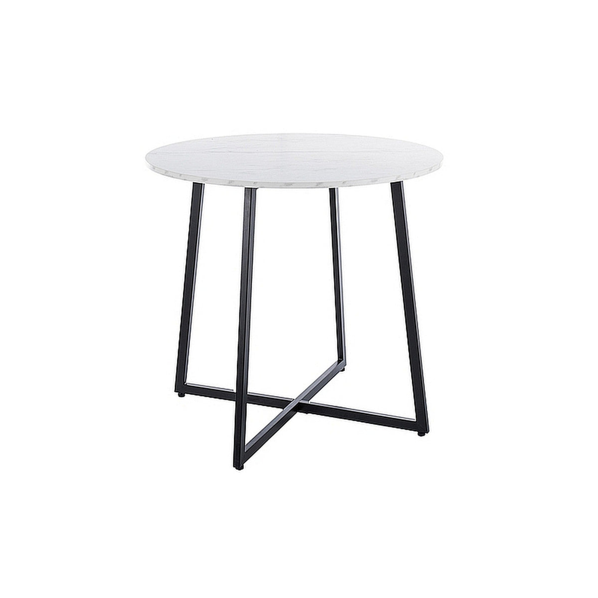 Masa LUNA, alb cu efect de marmura, PAL/metal, 90x76 cm